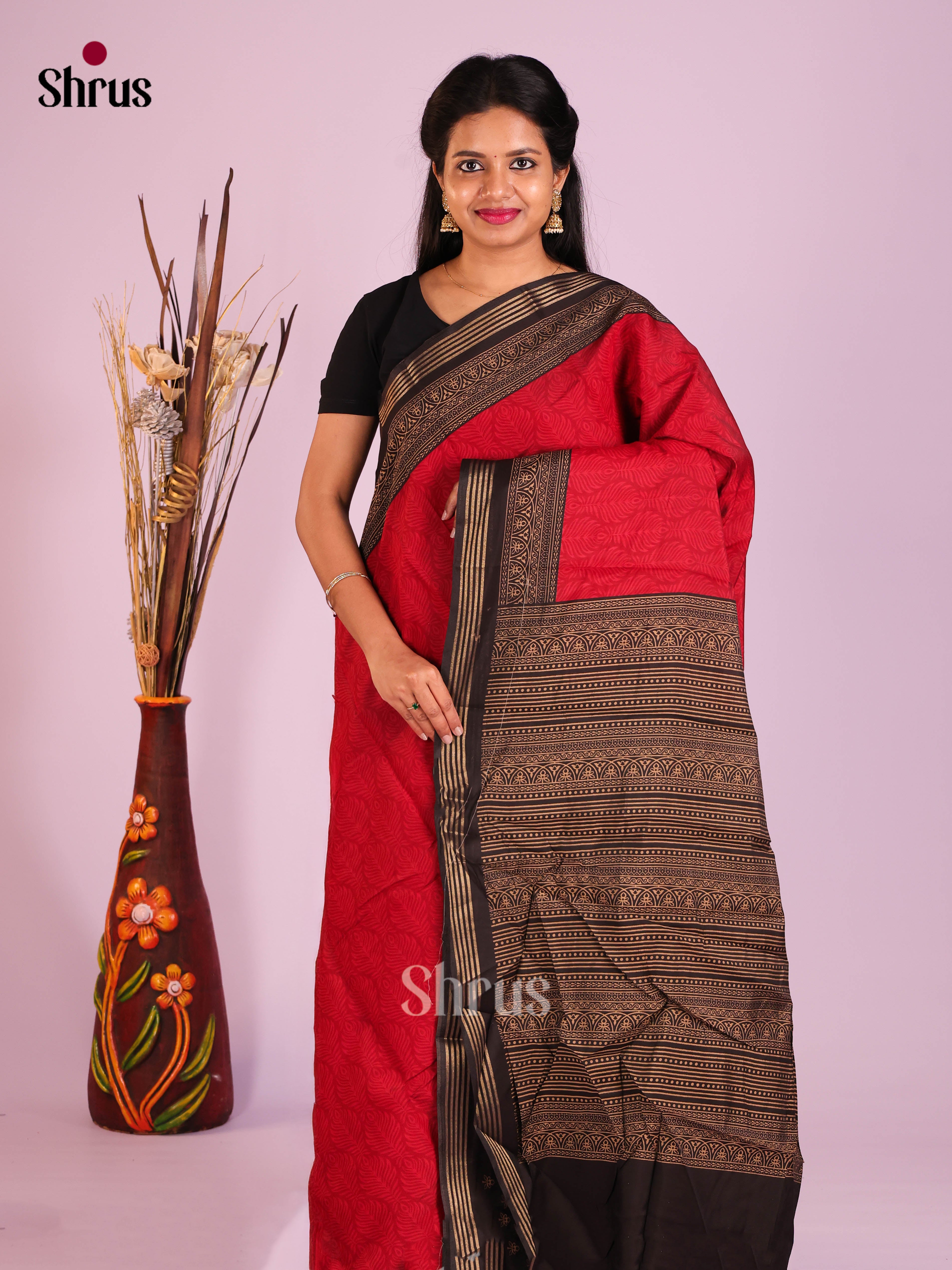 Red & Black - Art Modal Saree - Shop on Shrus.com