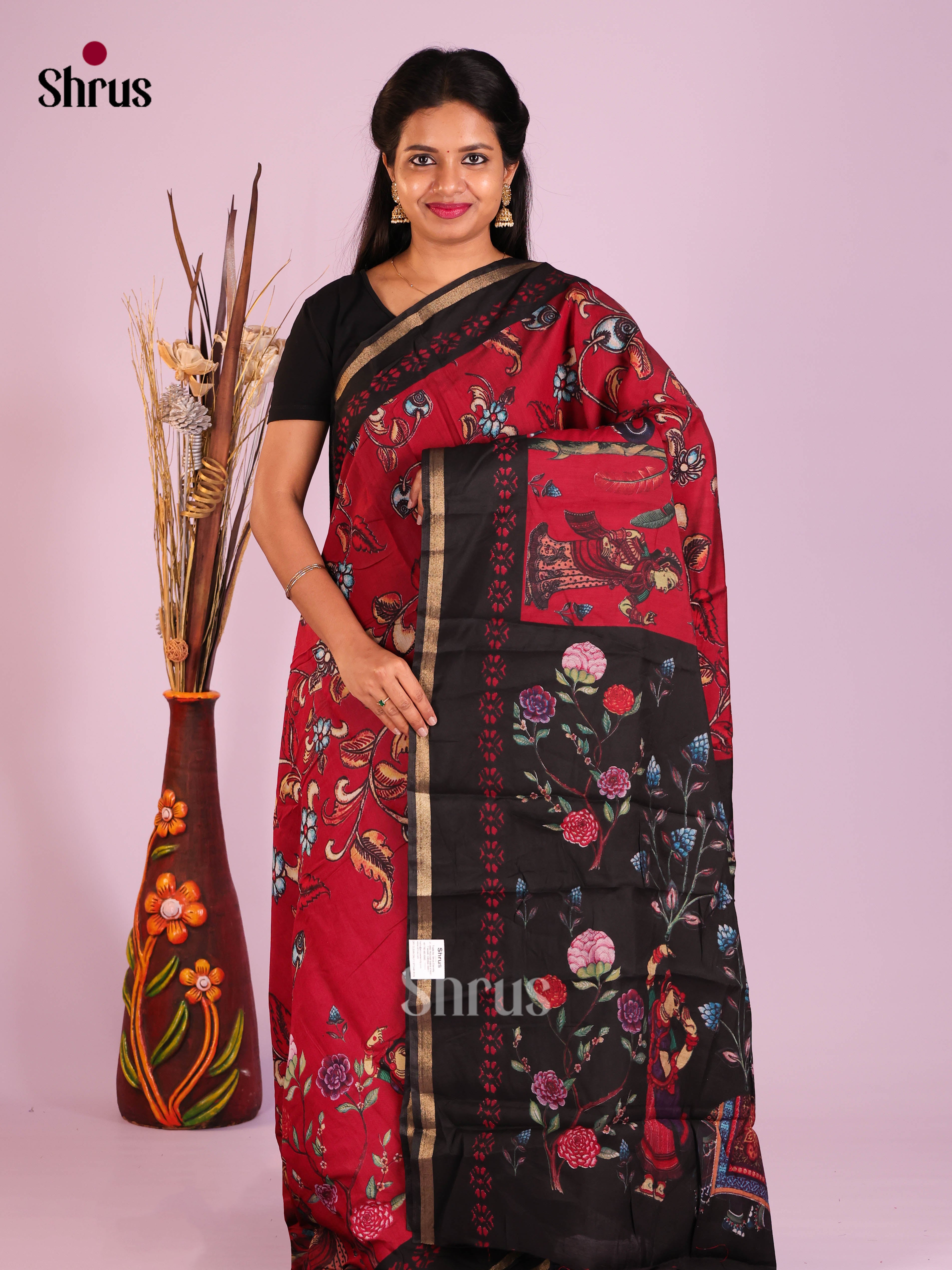 Red & Black- Art Modal Saree - Shop on Shrus.com