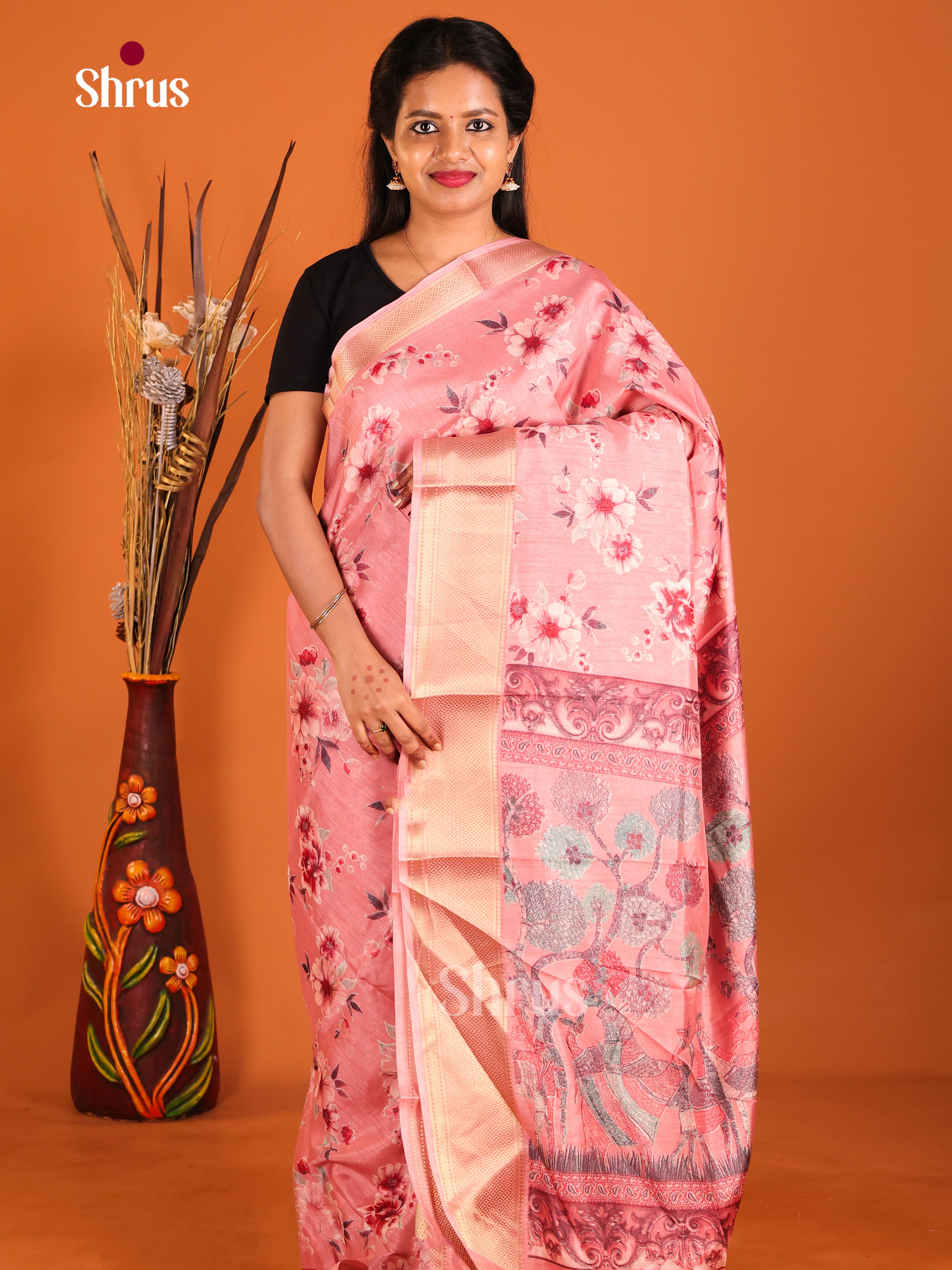 Pink - Semi Crepe Saree - Shop on Shrus.com