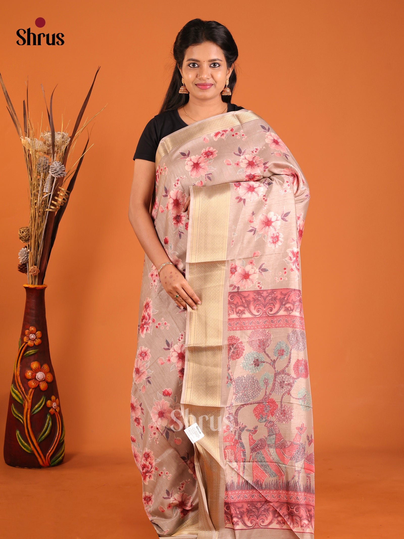 Grey - Semi Crepe Saree - Shop on Shrus.com
