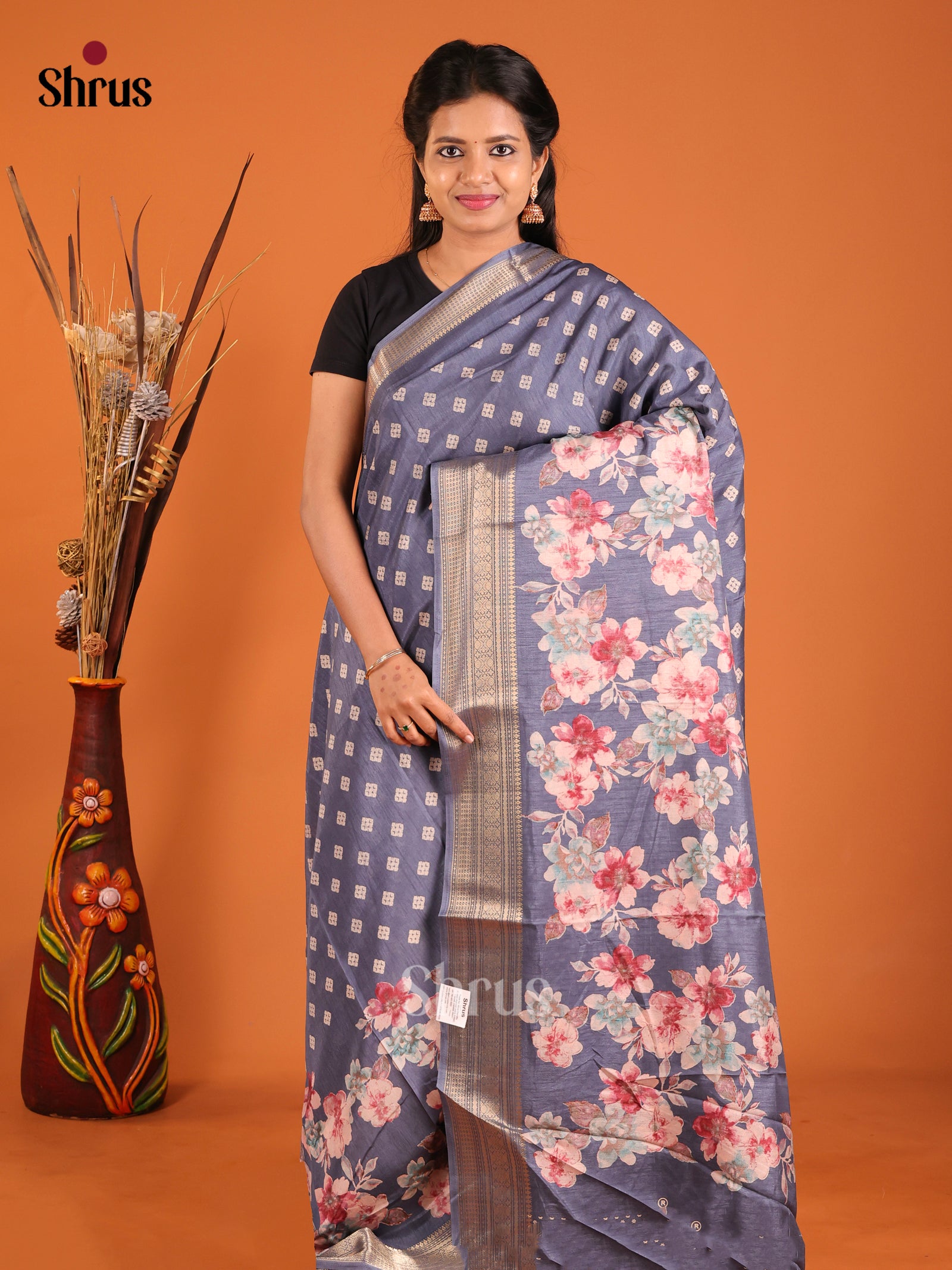 Blue - Semi Crepe Saree