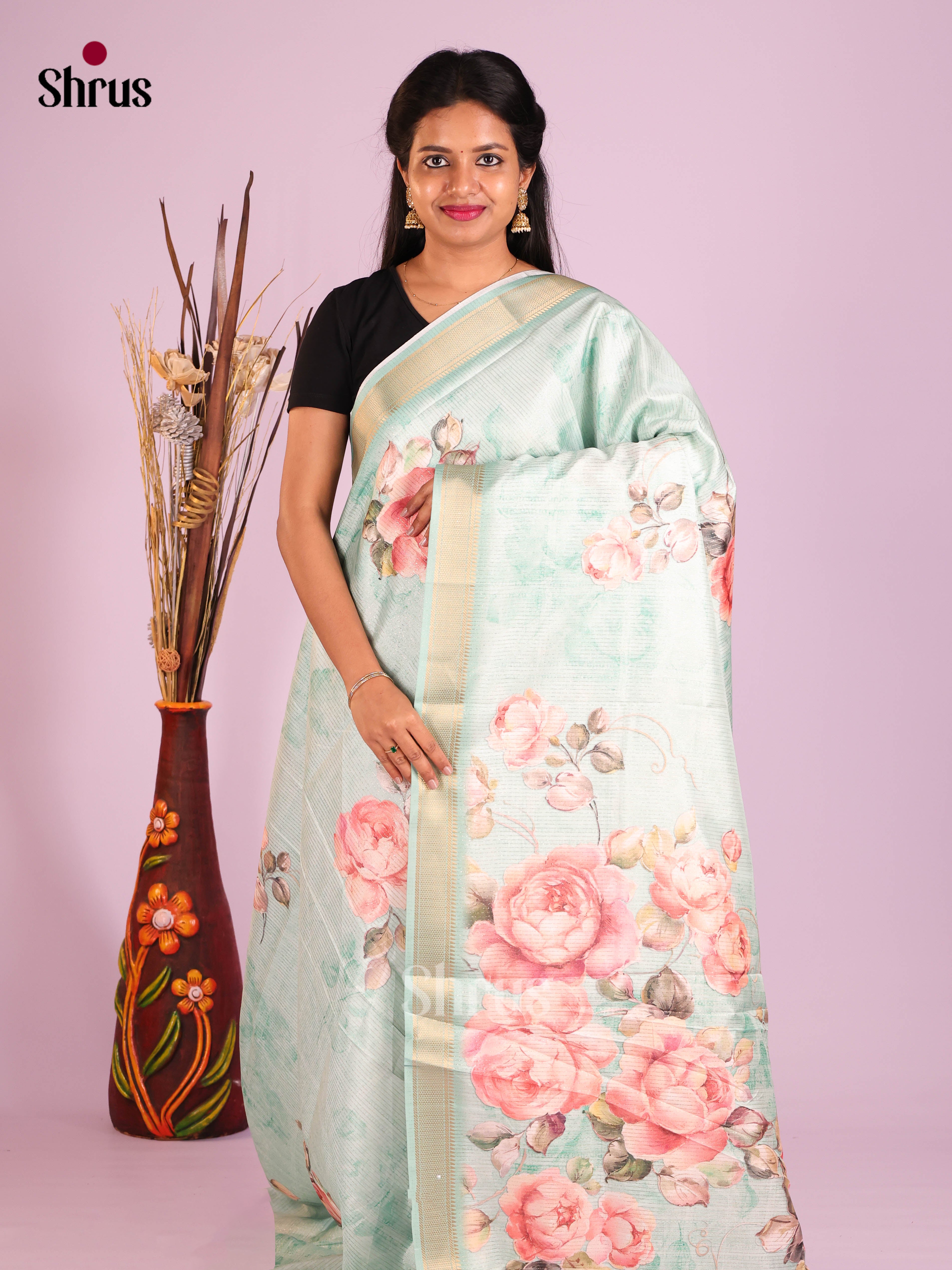 Pastel Blue  - Semi Dola silk Saree