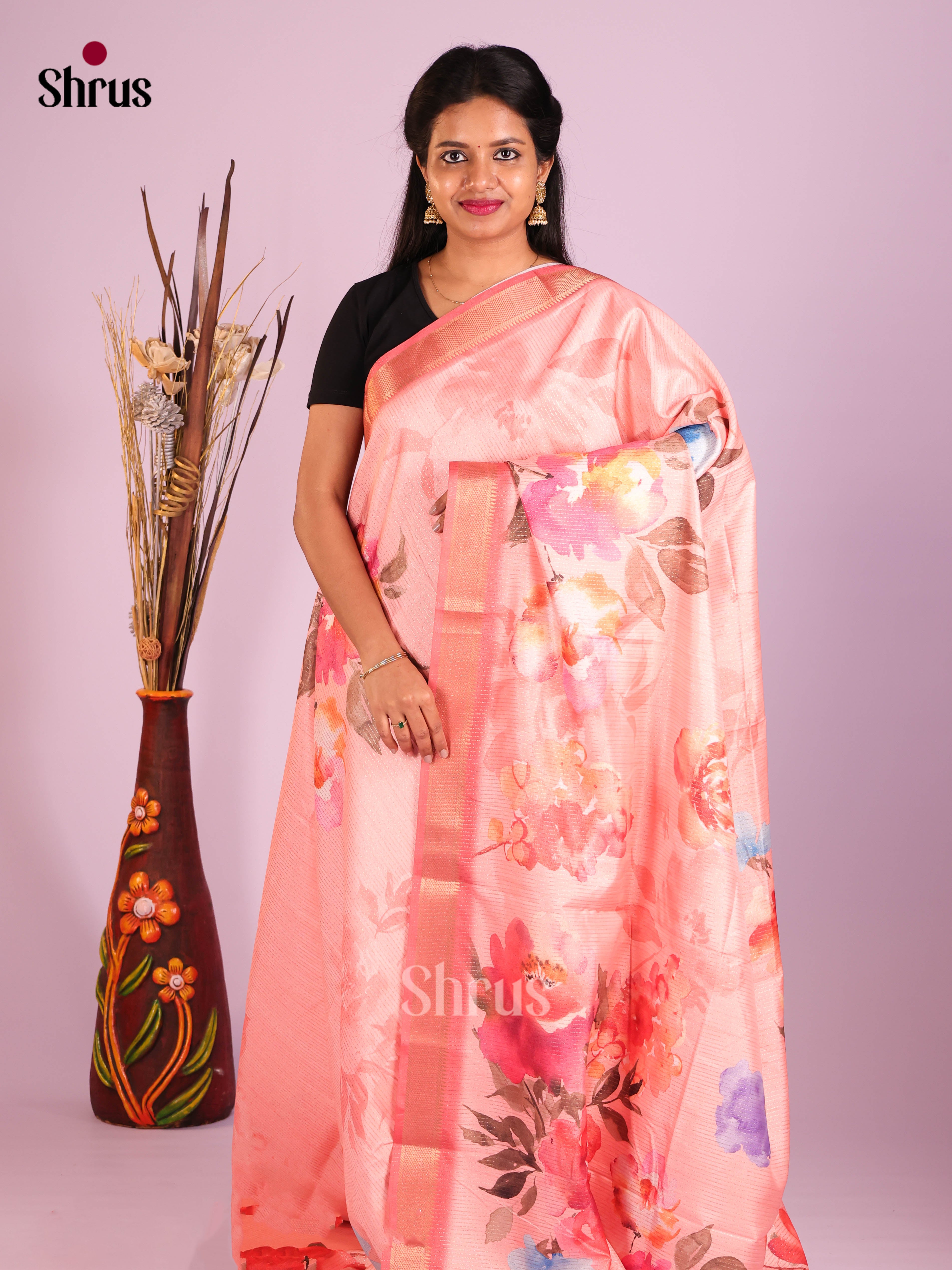 Pink - Semi Dola silk Saree