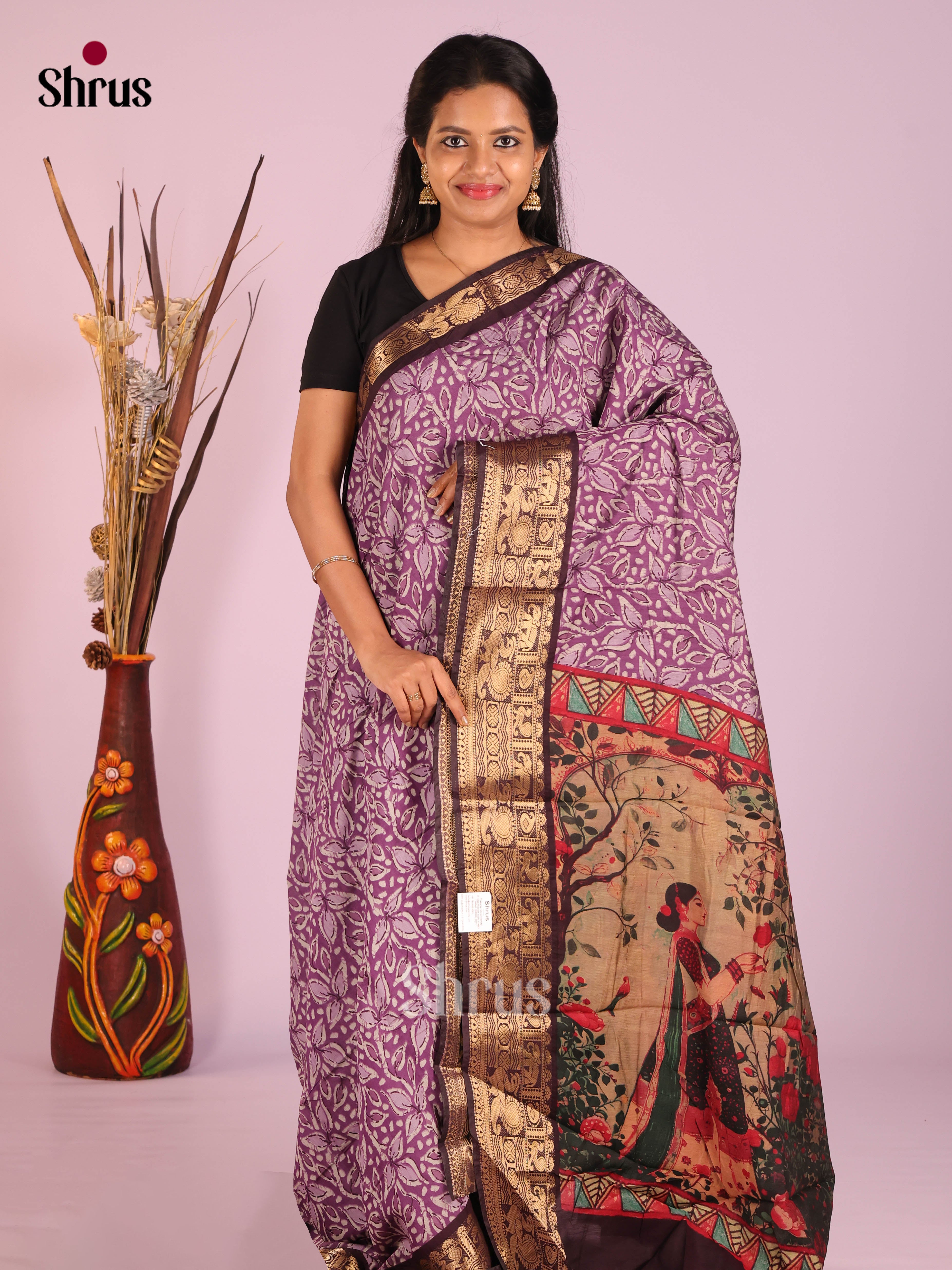 purple & Brown- Semi Modal  Saree