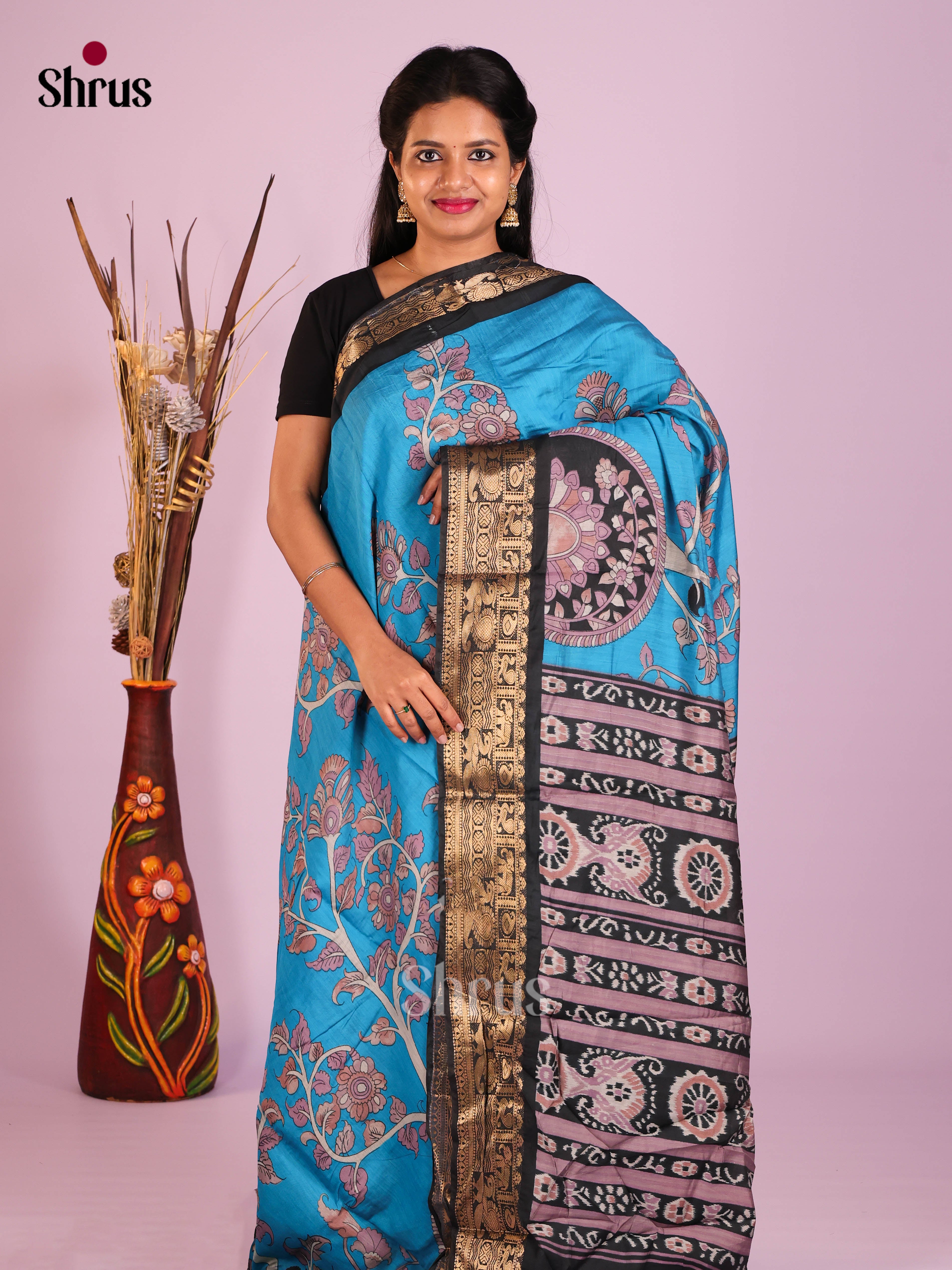 Blue & Black - Semi Modal  Saree