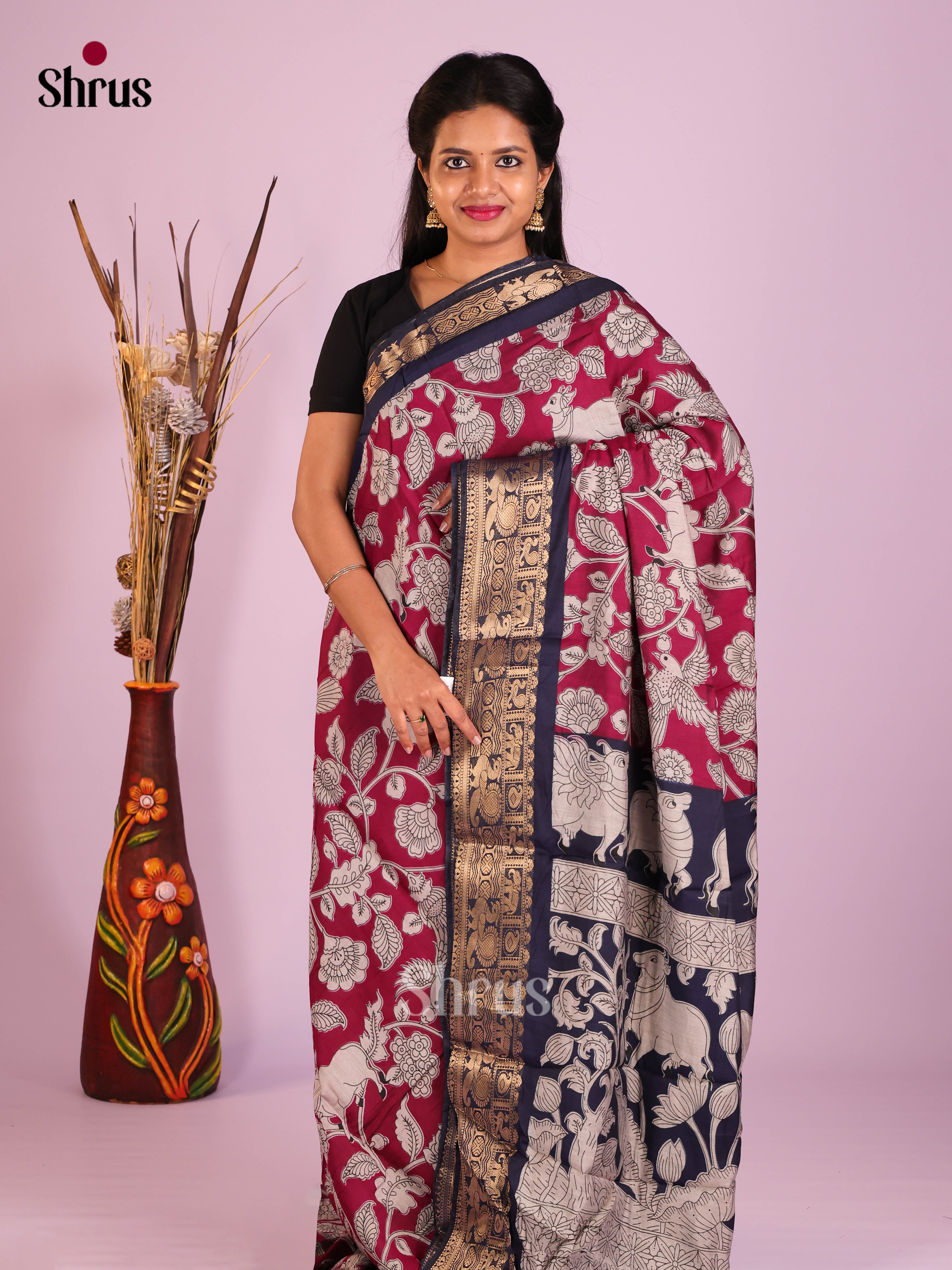 Maroon & Blue- Semi Modal  Saree