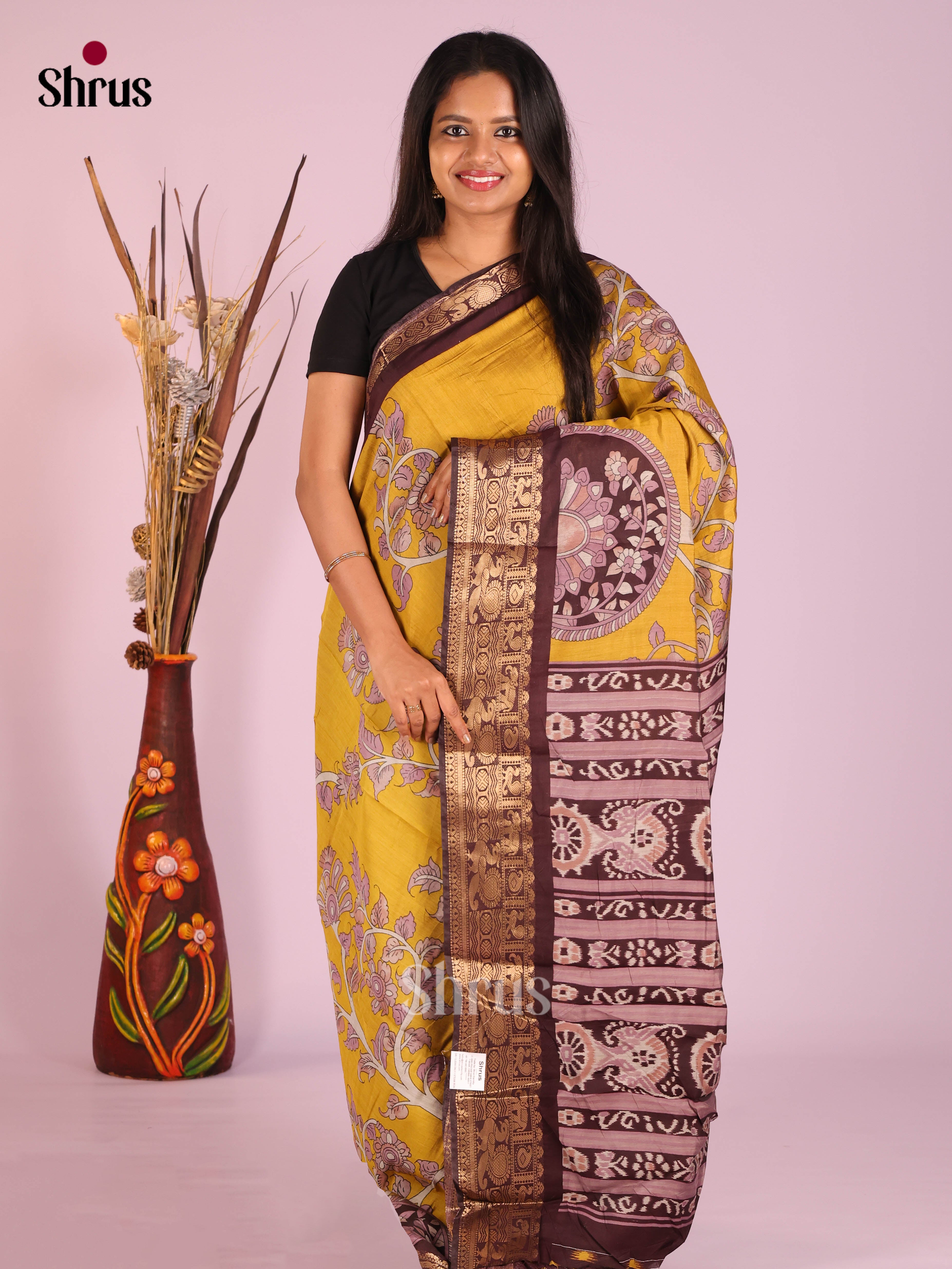 Mustard & Brown - Semi Modal  Saree