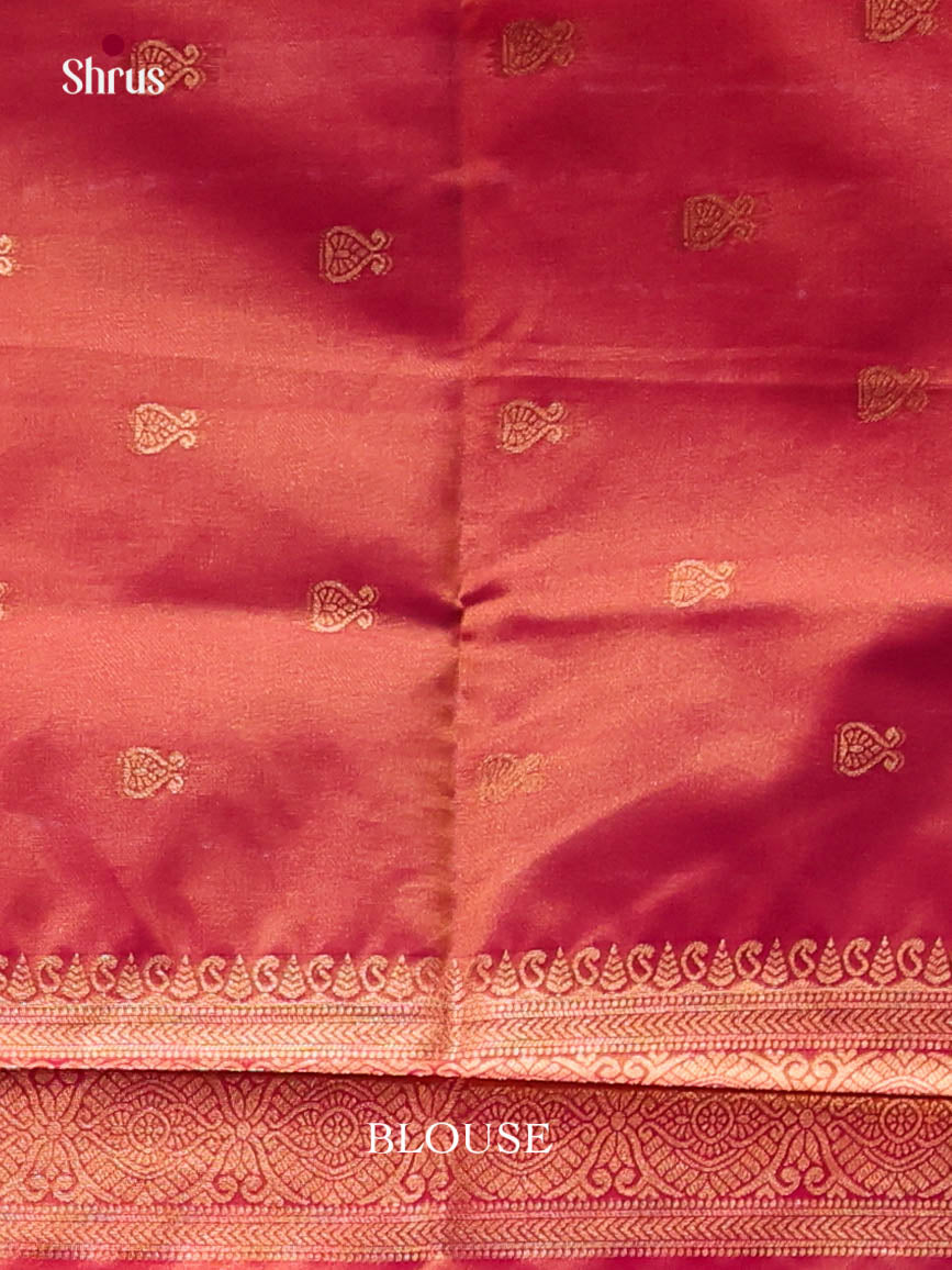 Green & Orange - Semi Softsilk Saree