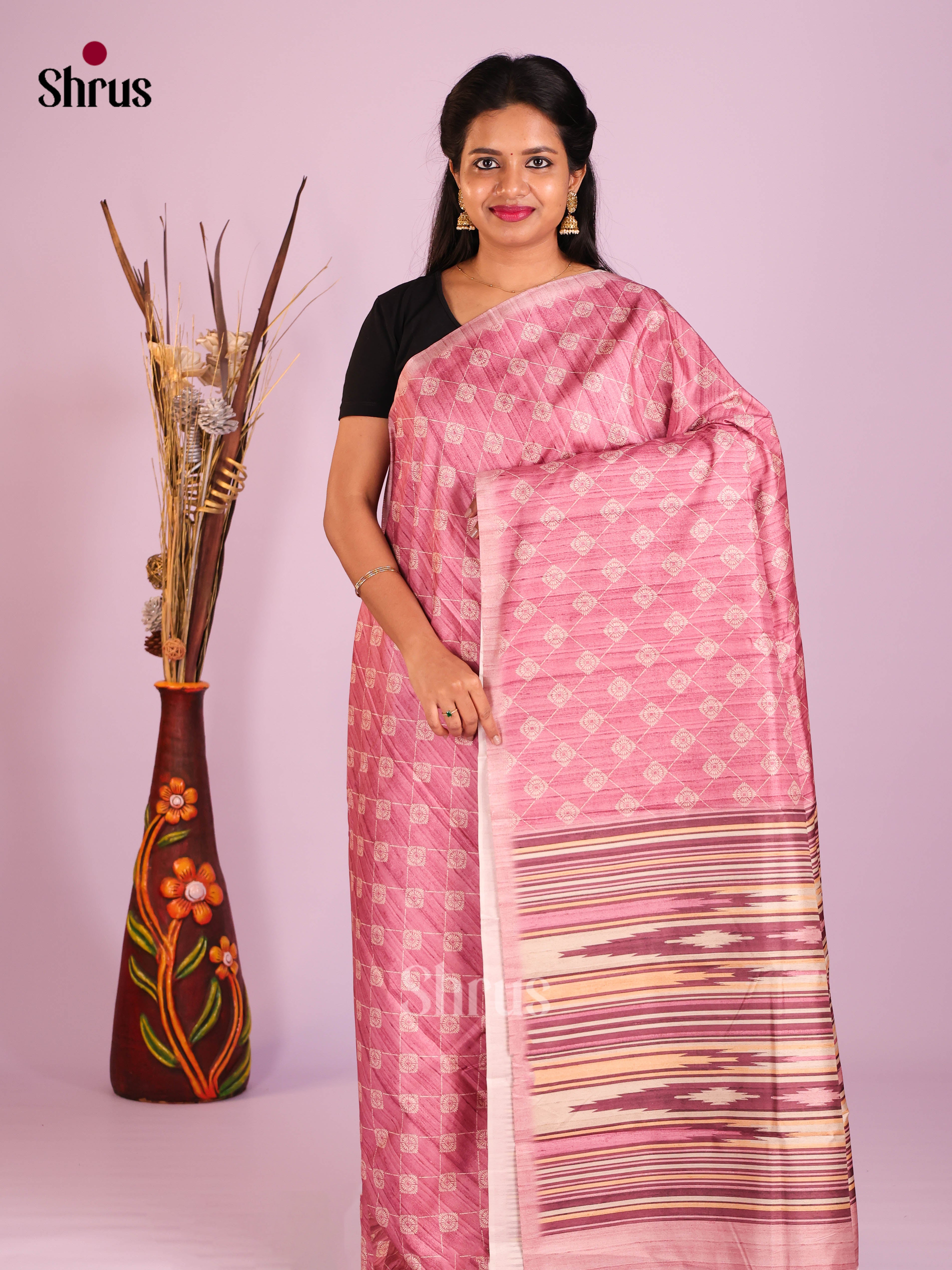 Pink - Semi Modal  Saree