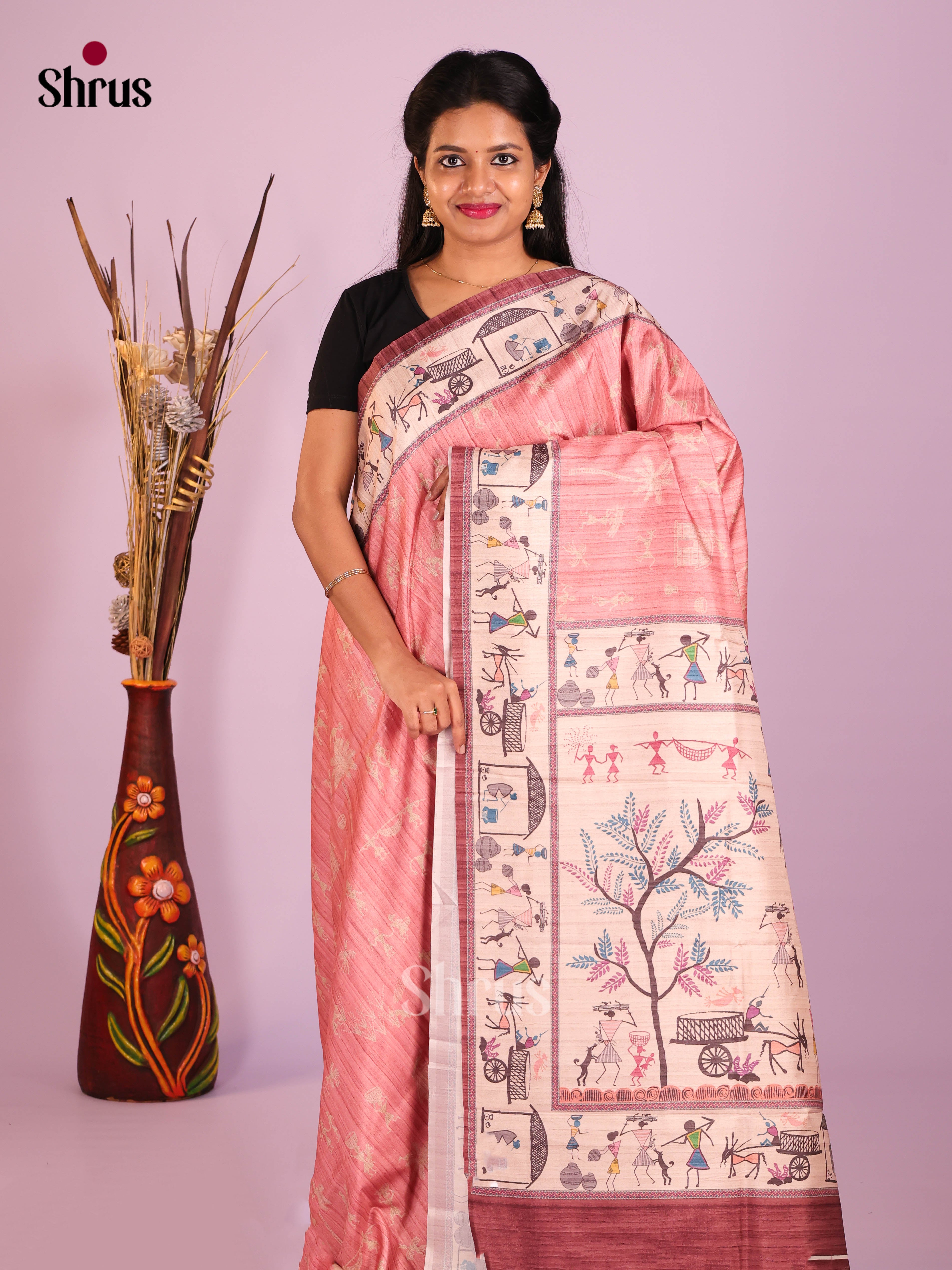 Pink & Cream - Semi Modal  Saree