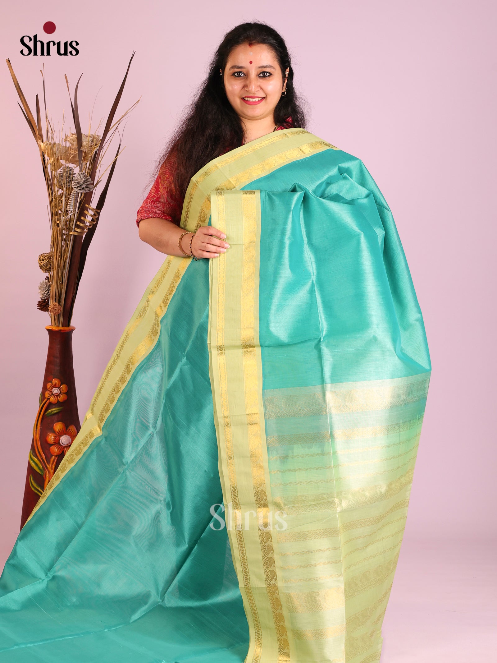 Blue and gold silk cotton sare