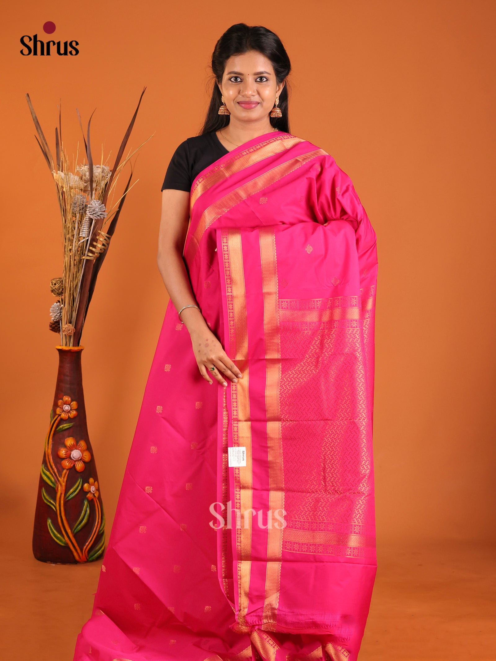 Rani Pink - Semi Kanchipuram Saree - Shop on Shrus.com