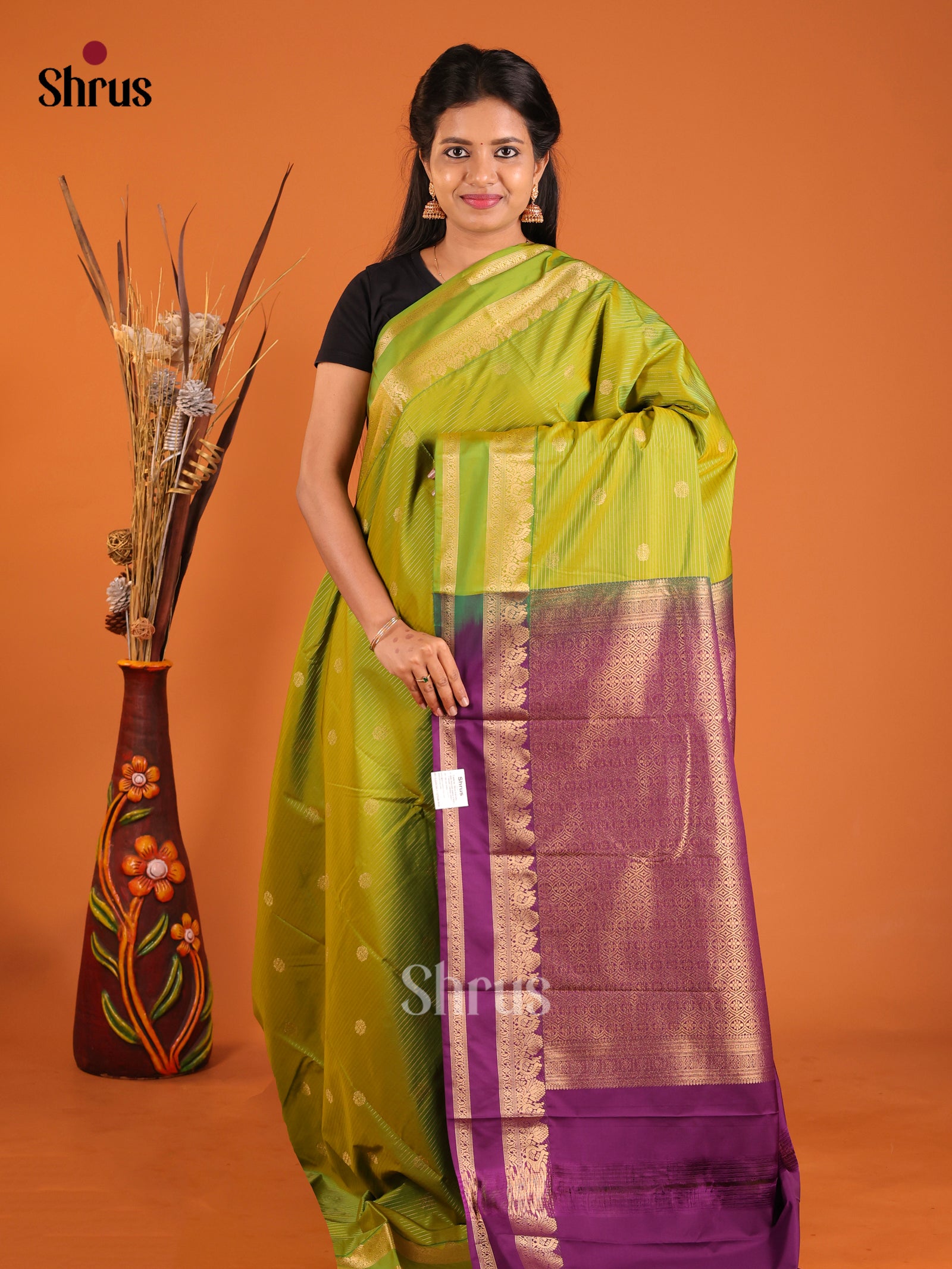 Light Green & Purple- Semi Kanchipuram Saree