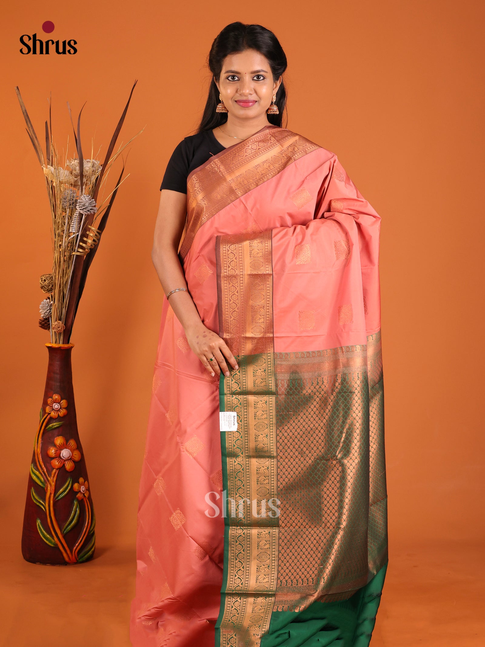 Dusty Pink & Green- Semi Kanchipuram Saree