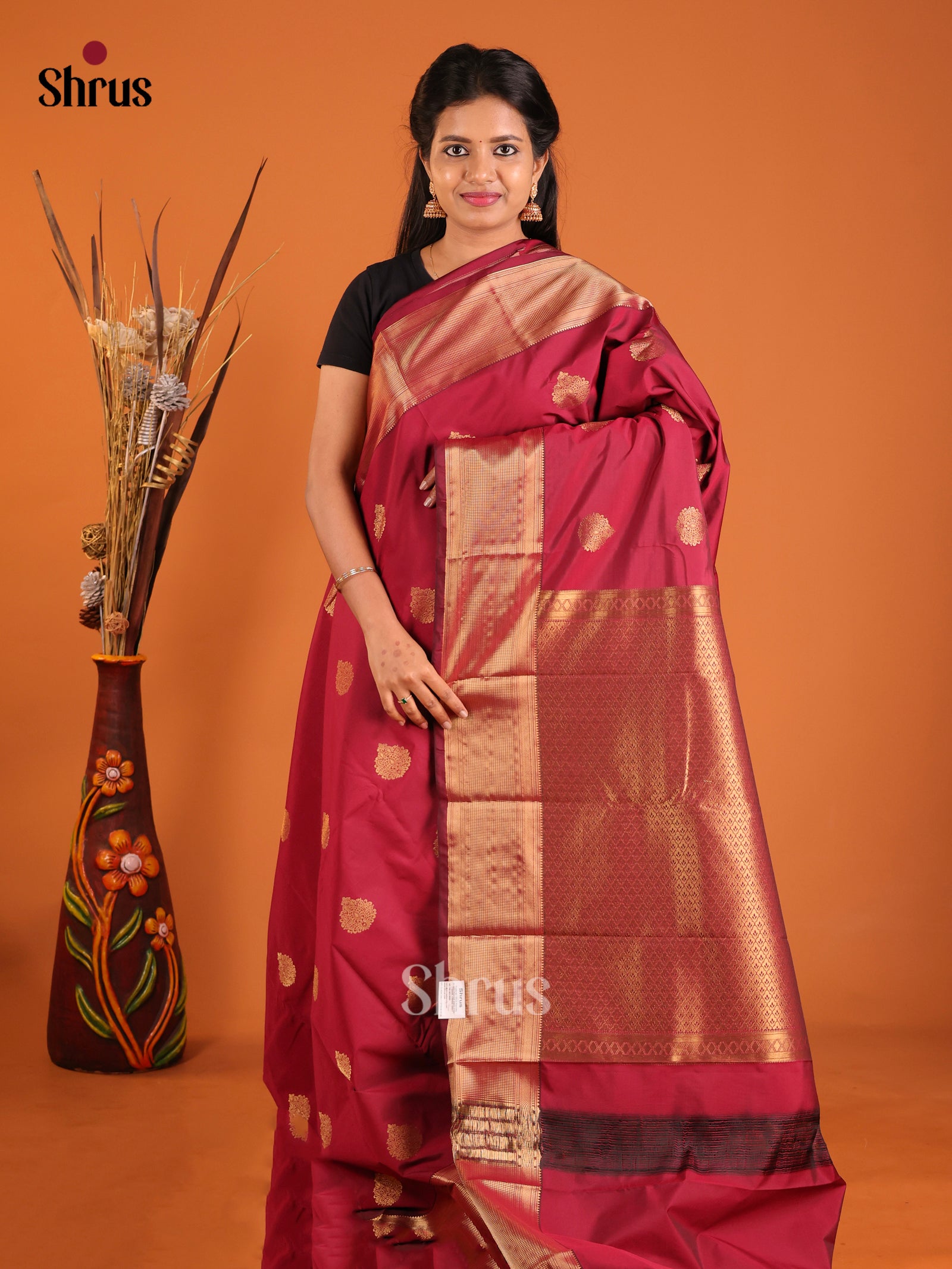 Maroon - Semi Kanchipuram Saree