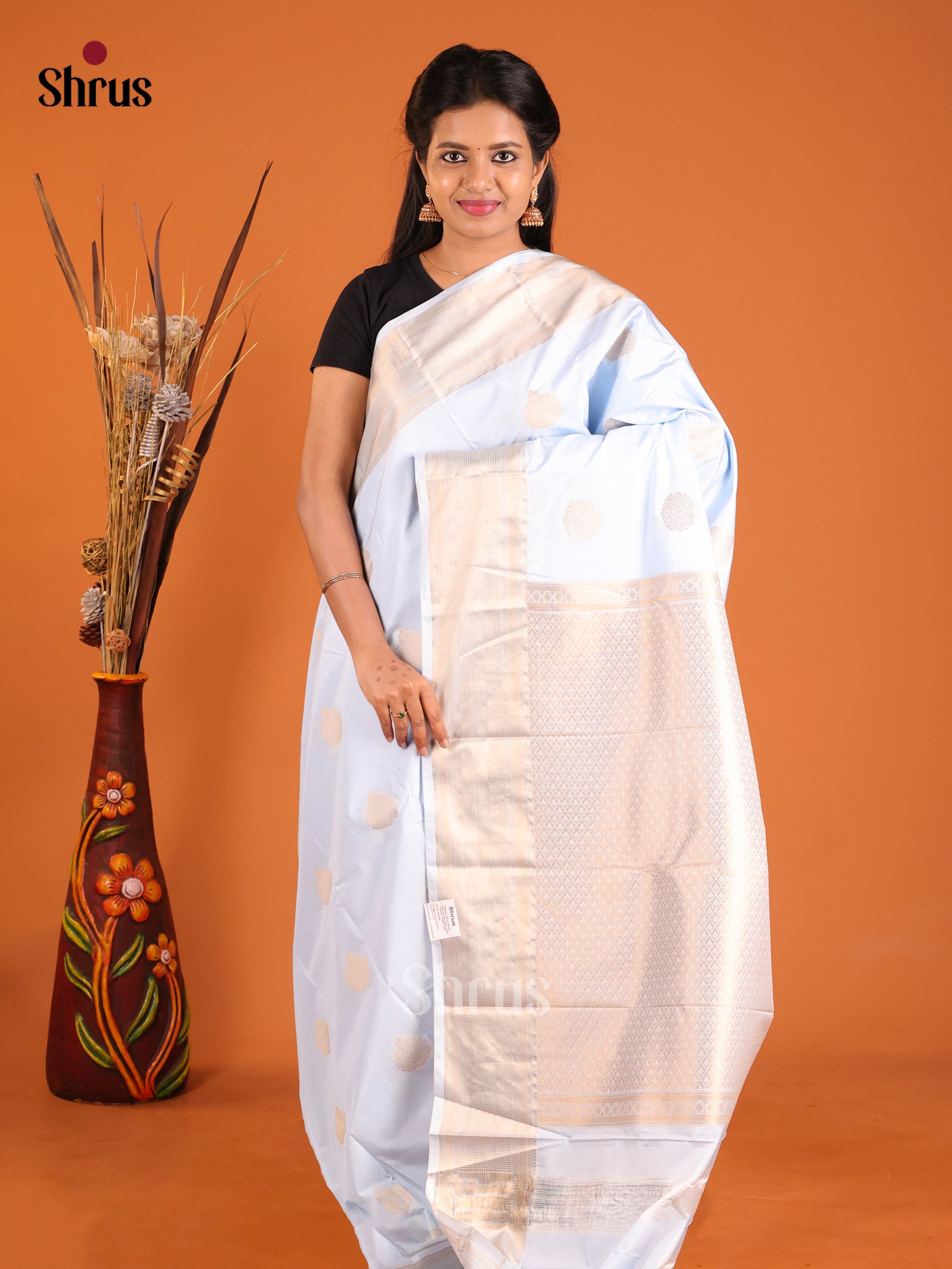 Mild Grey - Semi Kanchipuram Saree - Shop on Shrus.com