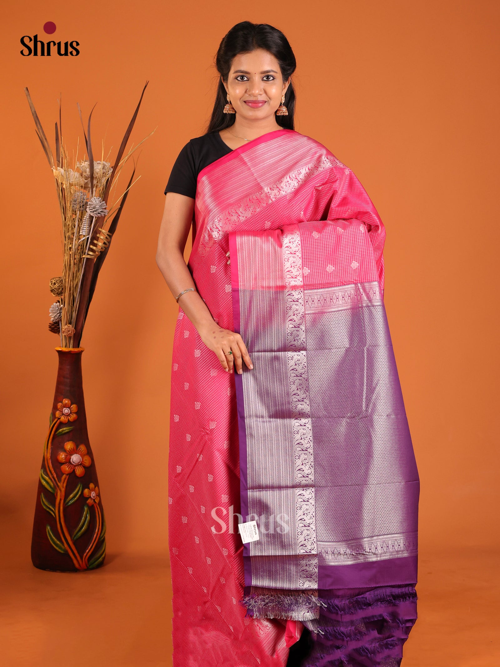 Pink& Violet - Semi Kanchipuram Saree