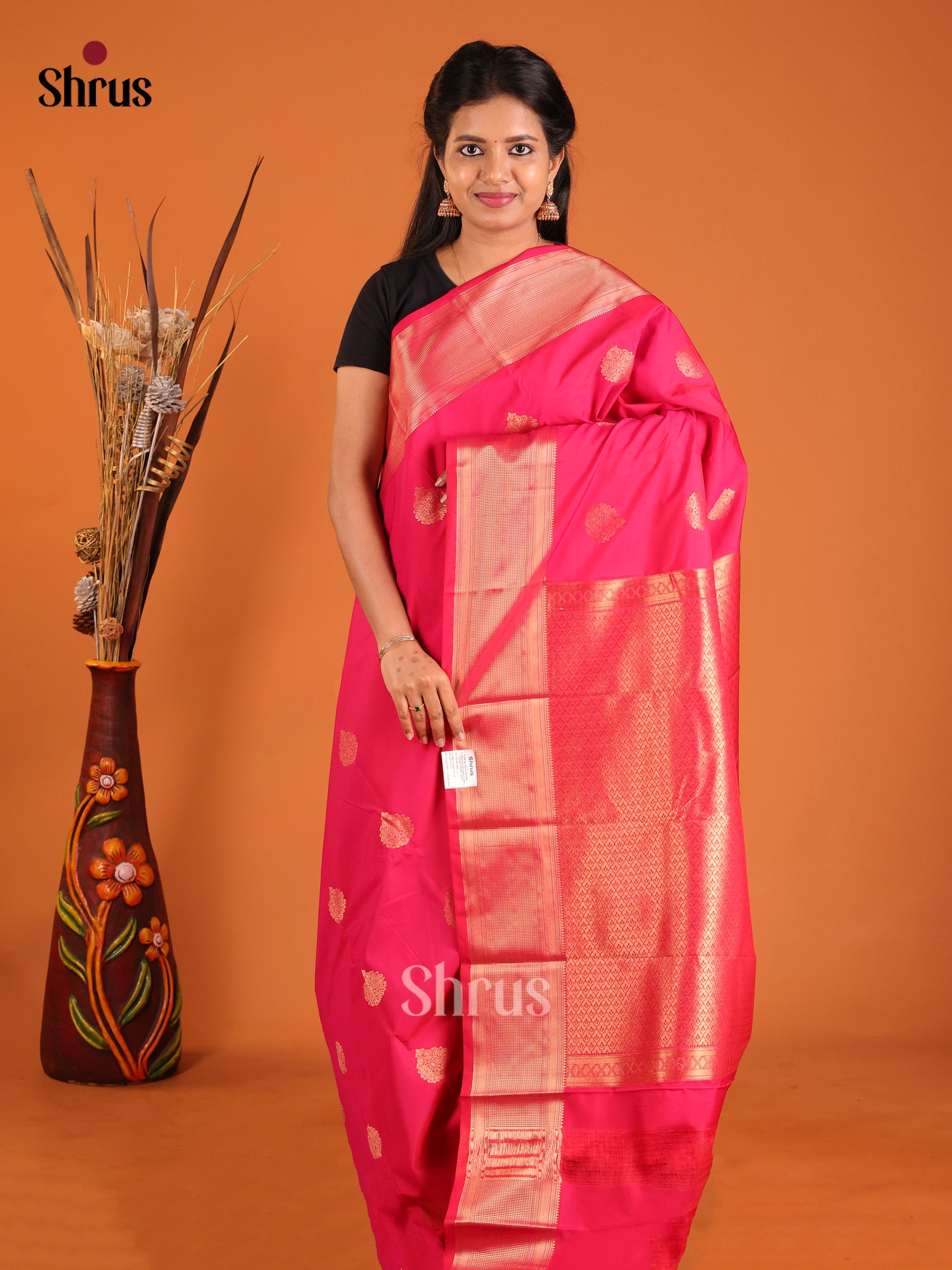 Pink - Semi Kanchipuram Saree - Shop on Shrus.com