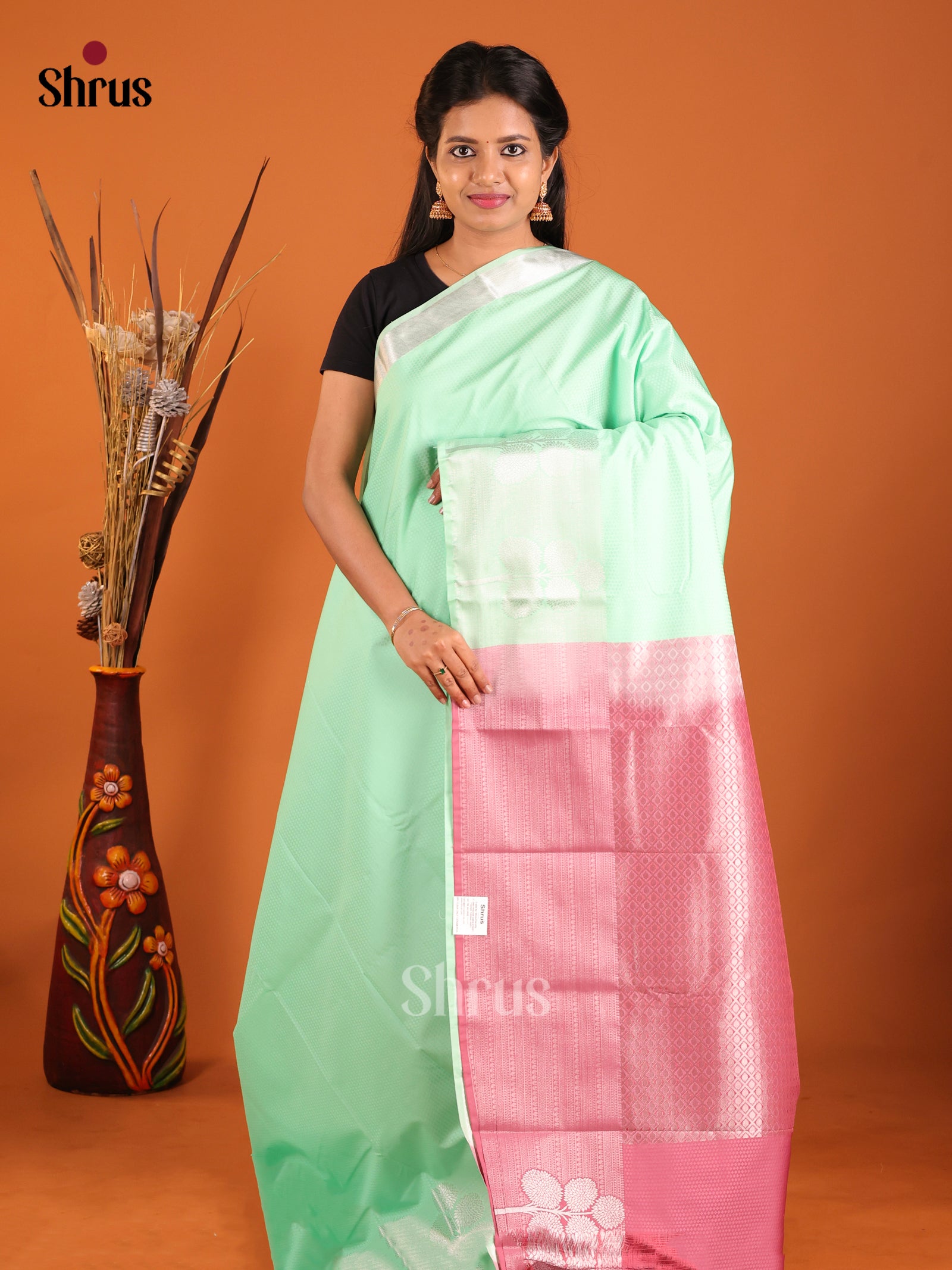 Pastel Green & Onion Peel - Semi Kanchipuram Saree - Shop on Shrus.com