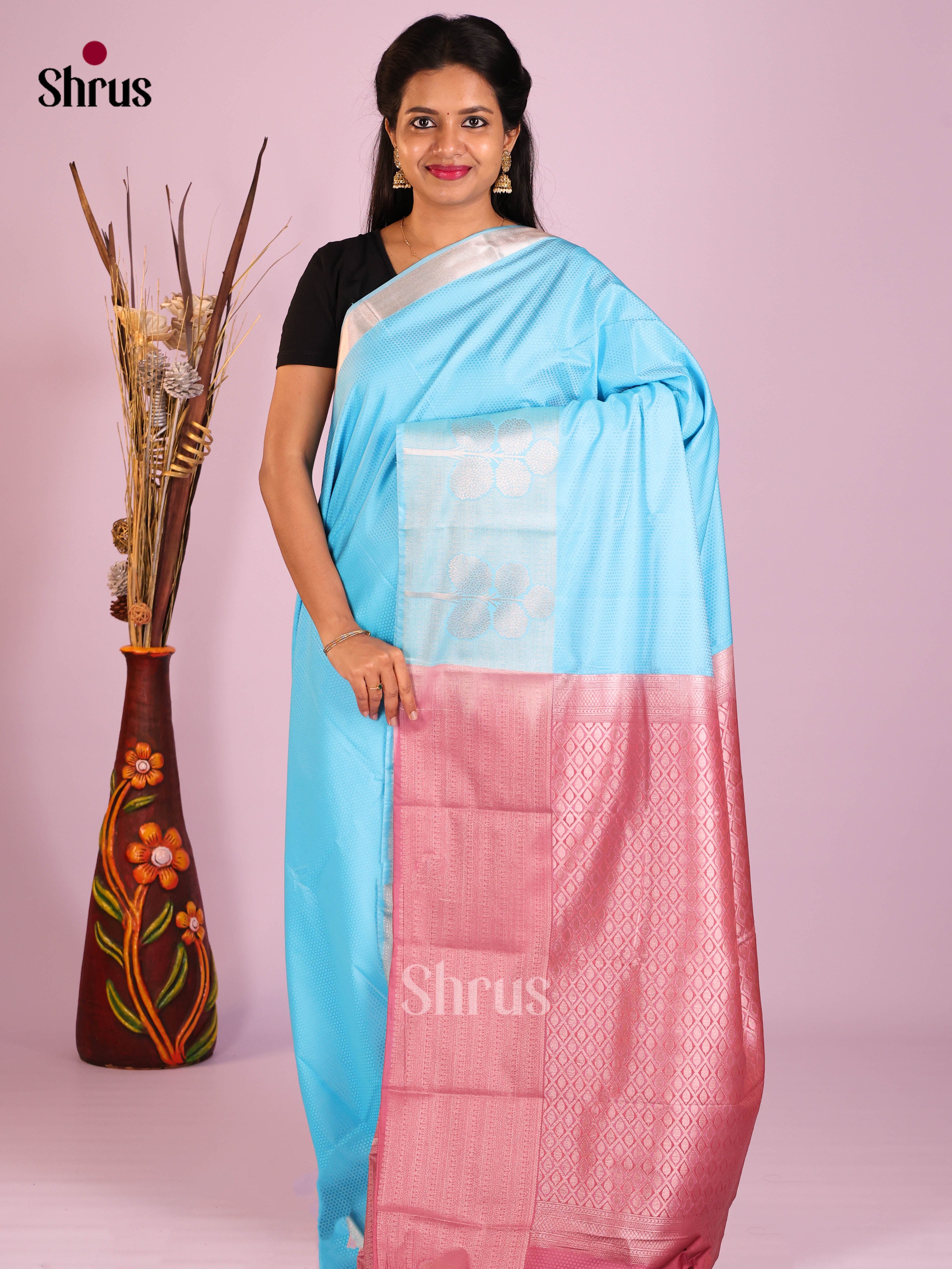 Pastel Blue & Onion Peel- Semi Kanchipuram Saree