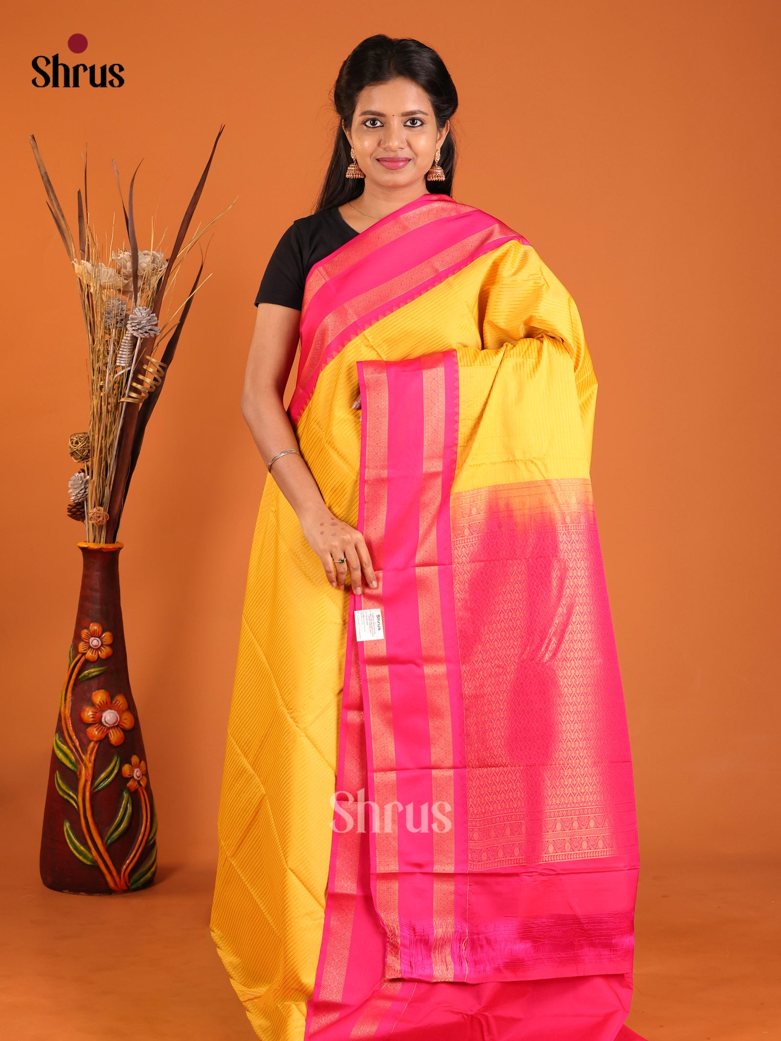 Yellow & Pink  - Semi Kanchipuram Saree
