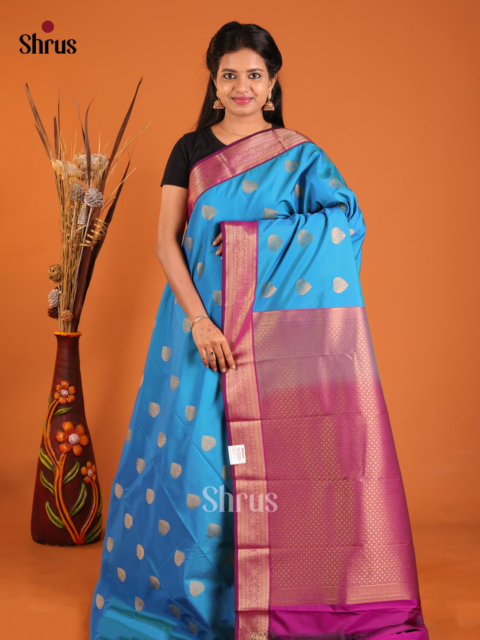 Blue & Purple - Semi Kanchipuram Saree