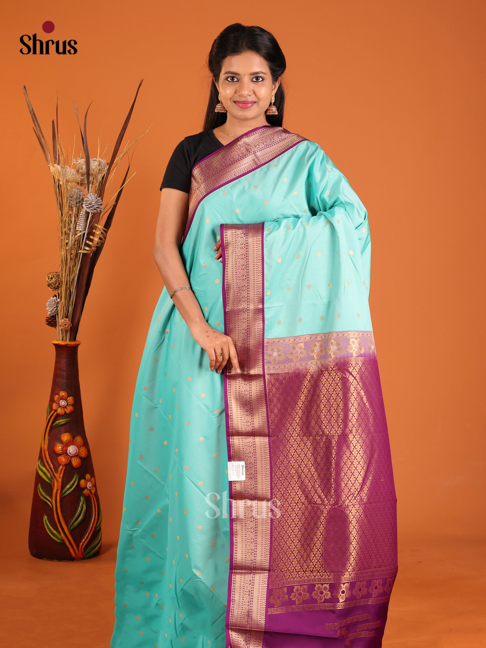 Sky Blue & Purple - Semi Kanchipuram Saree