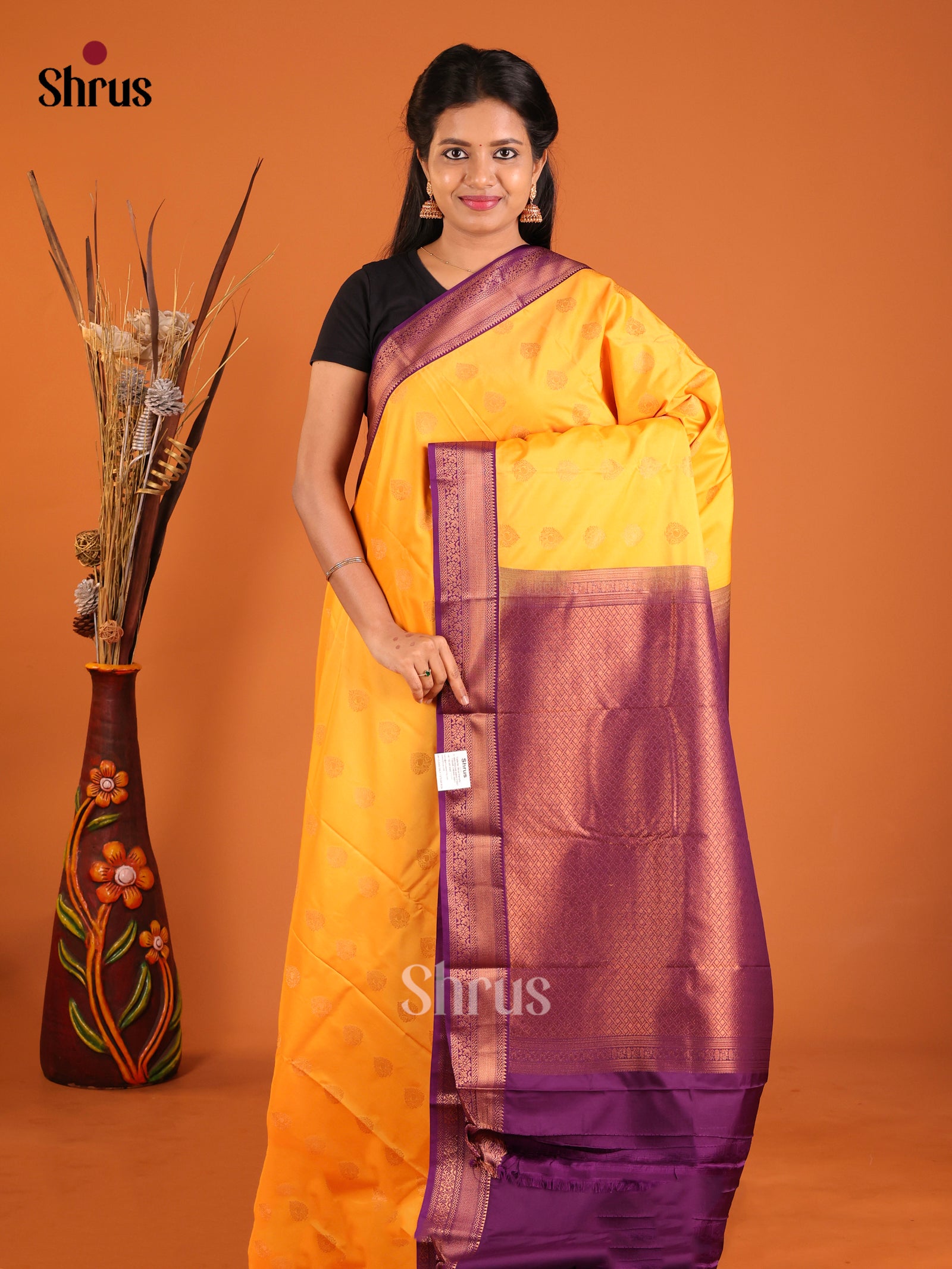 Yellow & Purple- Semi Kanchipuram Saree
