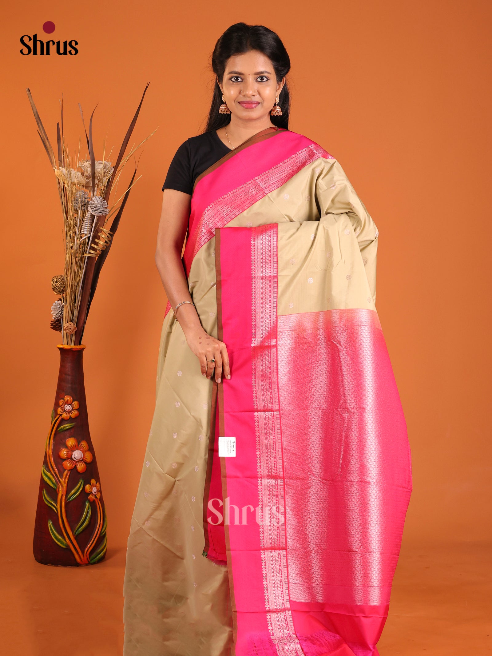 Elachi Green & Pink - Semi Kanchipuram Saree - Shop on Shrus.com