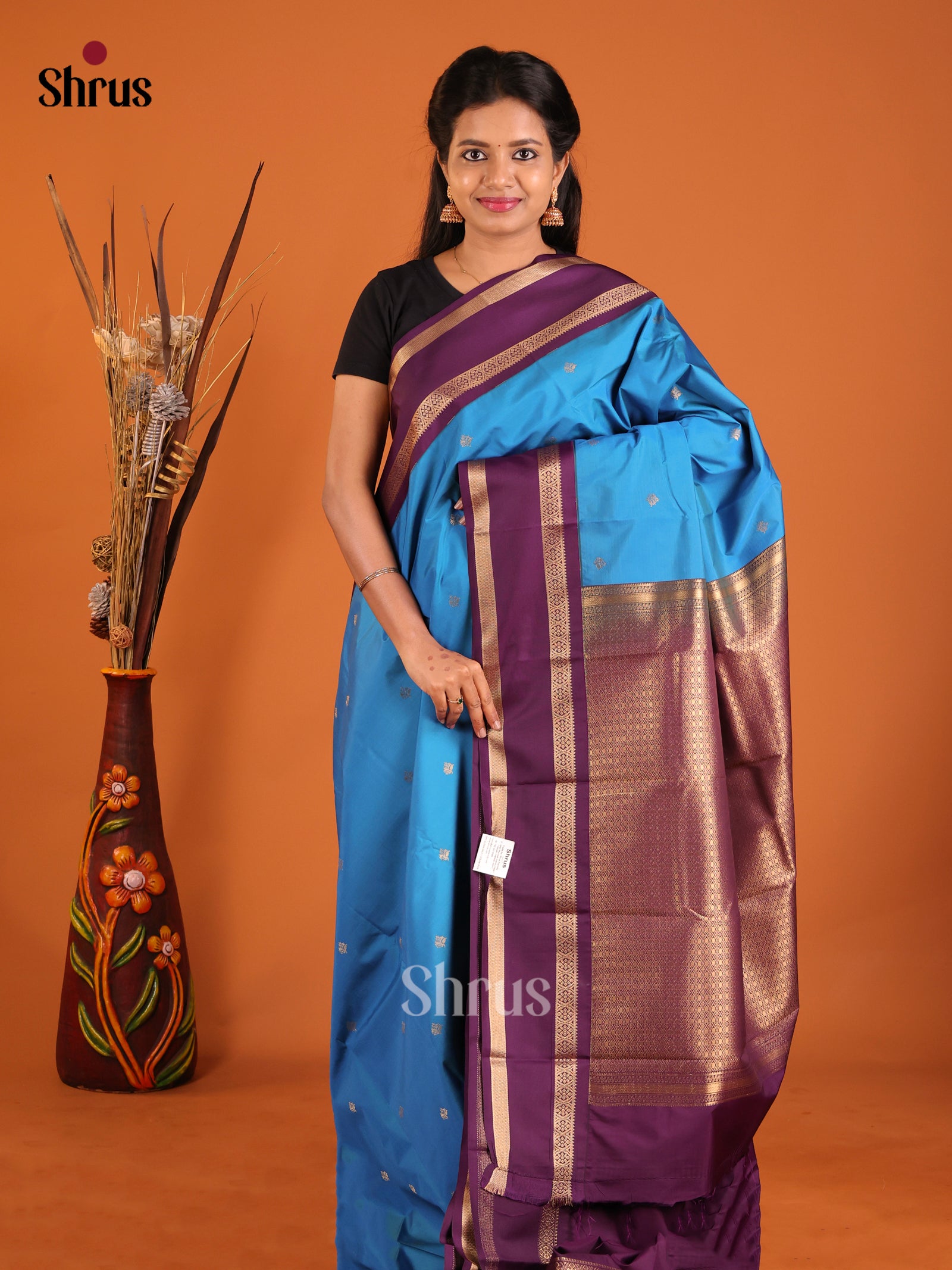 Blue & Purple - Semi Kanchipuram Saree