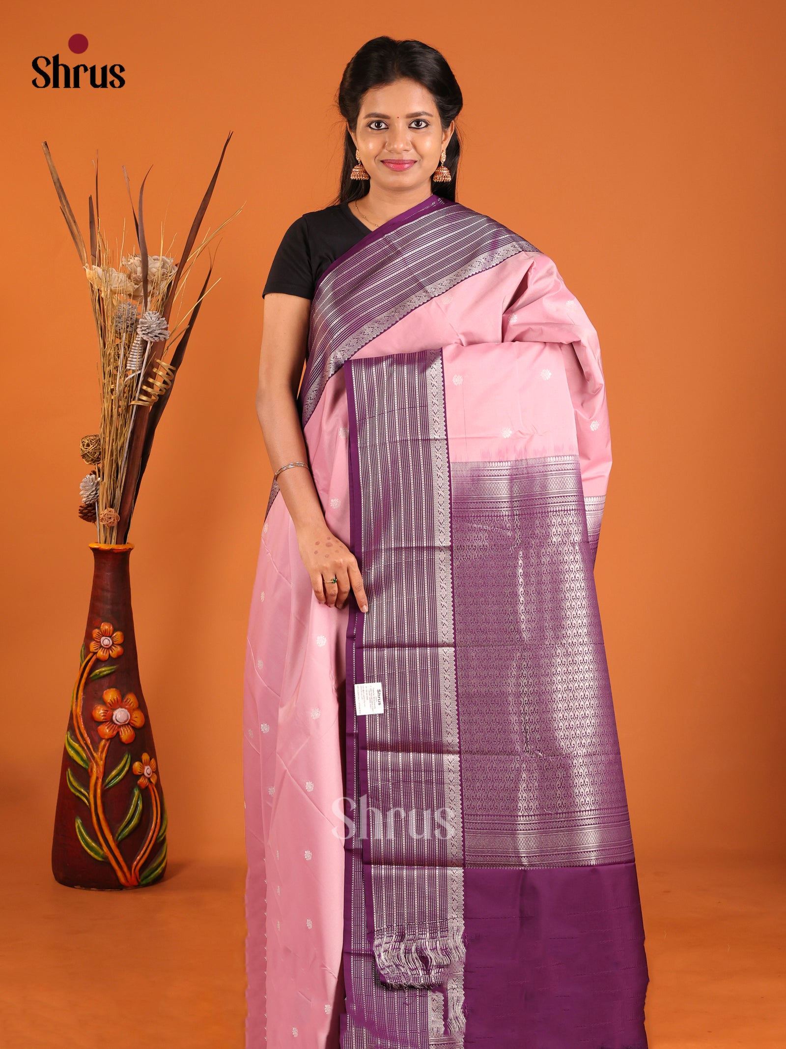 Dusty Pink & Purple - Semi Kanchipuram Saree - Shop on Shrus.com