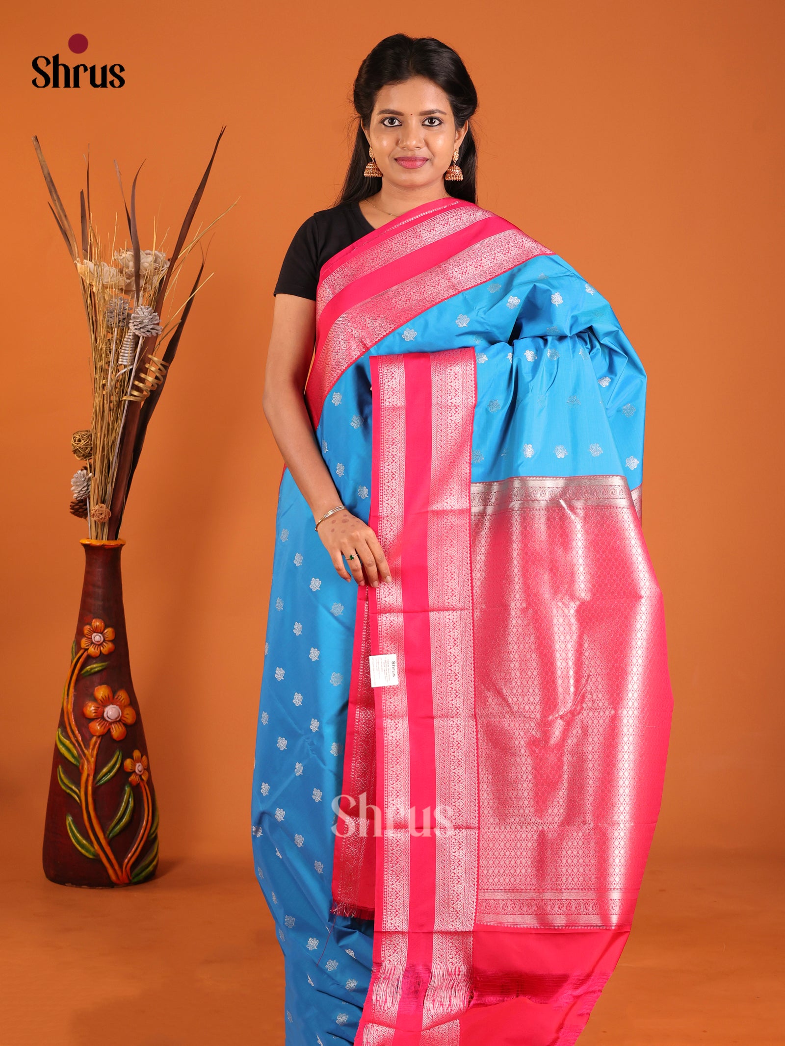 Blue & Red - Semi Kanchipuram Saree
