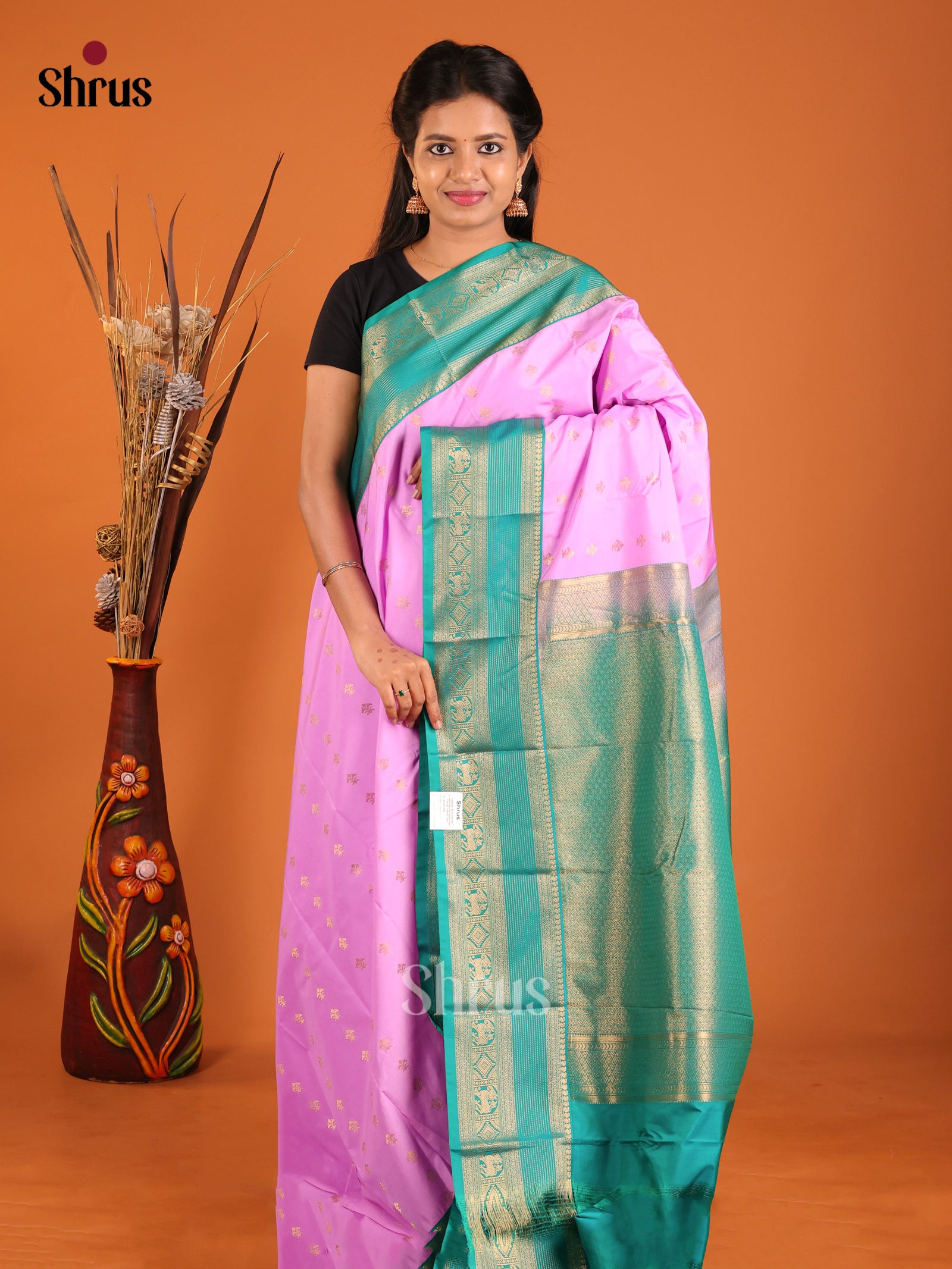 Purple & Green - Semi Kanchipuram Saree - Shop on Shrus.com