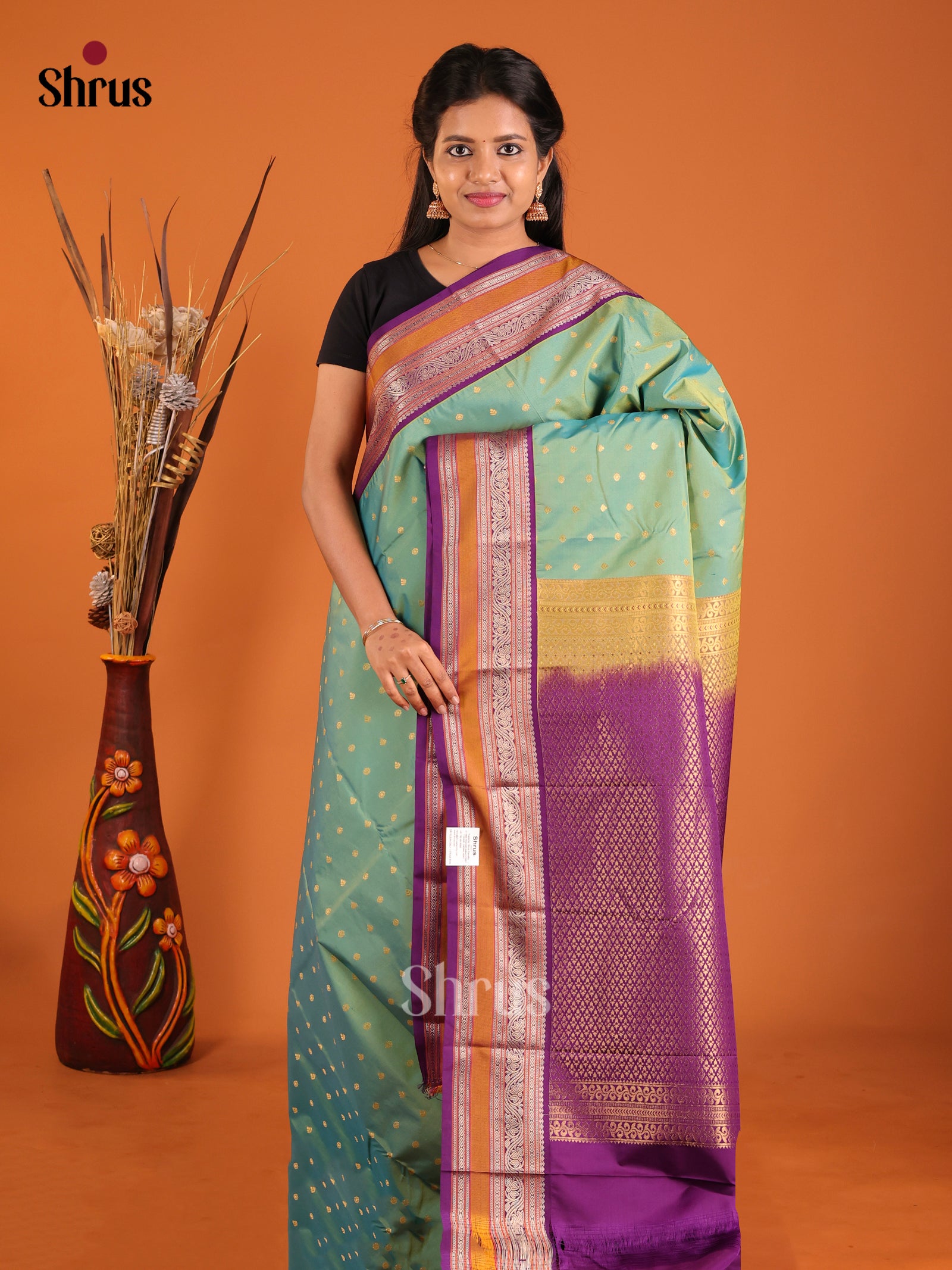 DIS14310 - Semi Kanchipuram Saree - Shop on Shrus.com