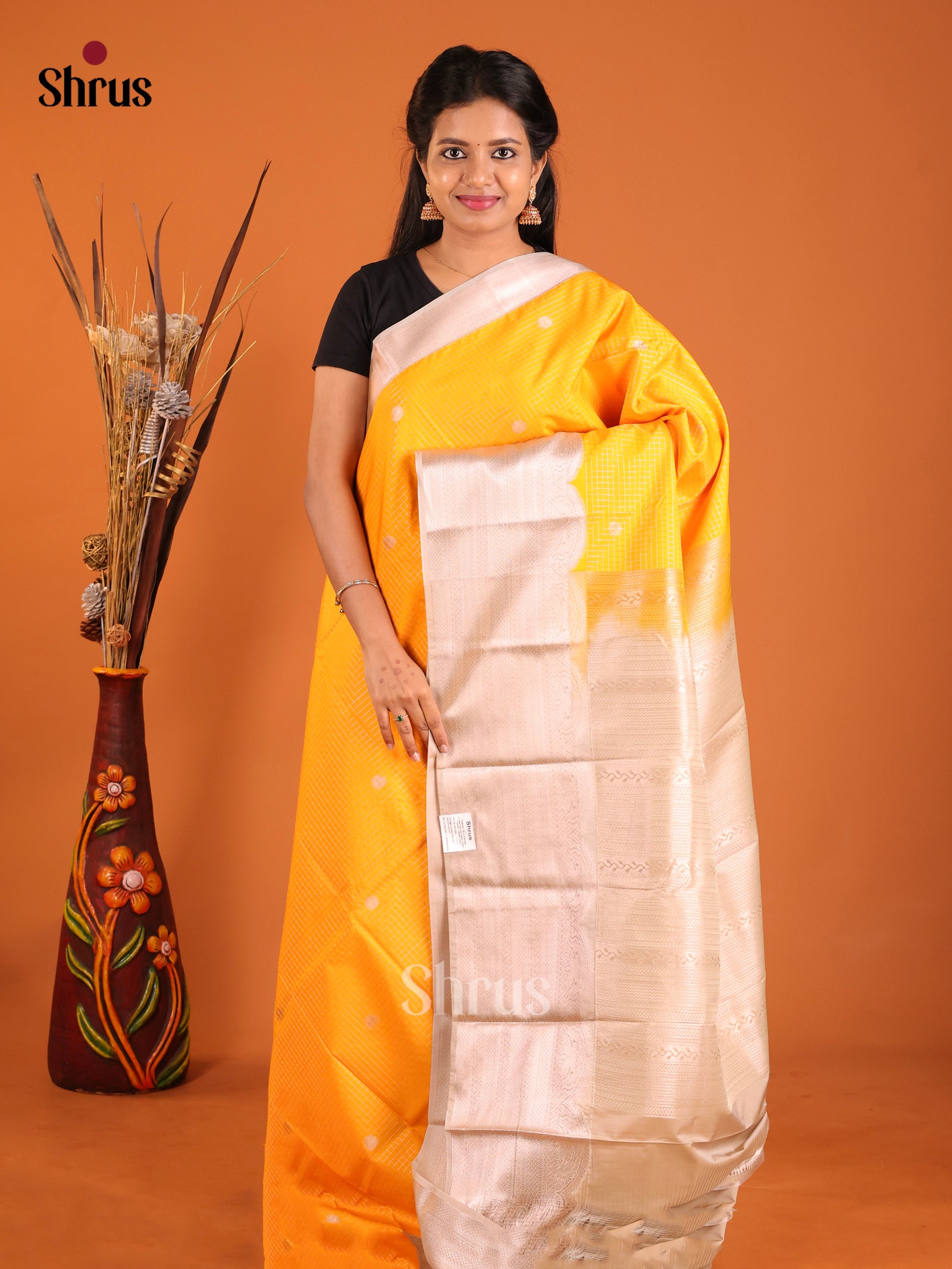 Yellow & Cream - Semi Kanchipuram Saree