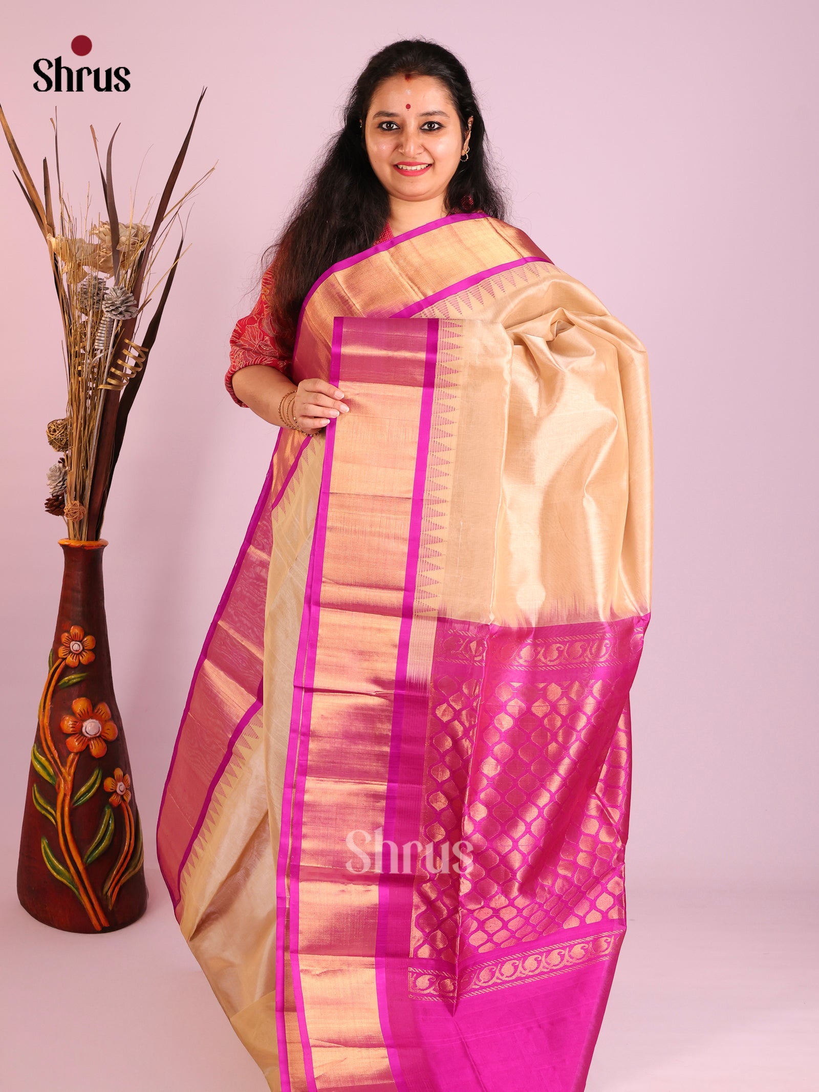 DIS14482 - Temple-border Saree - Shop on Shrus.com