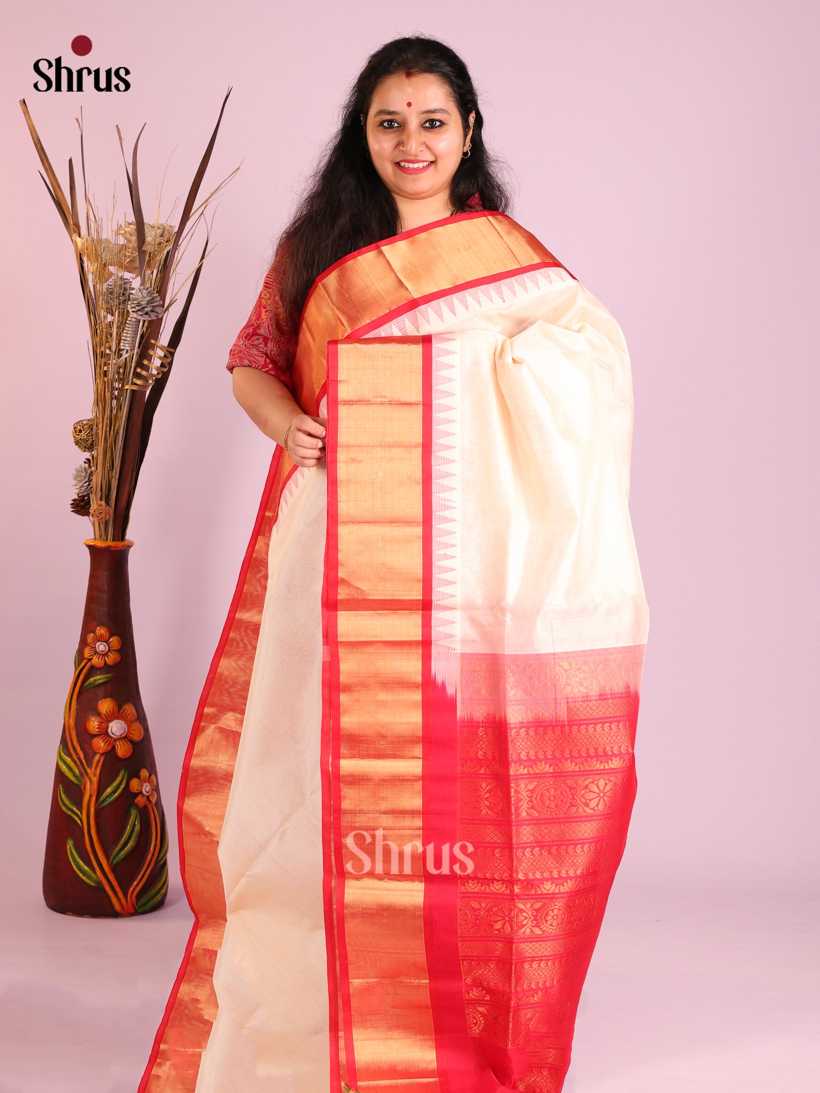 DIS14490 - Temple-border Saree
