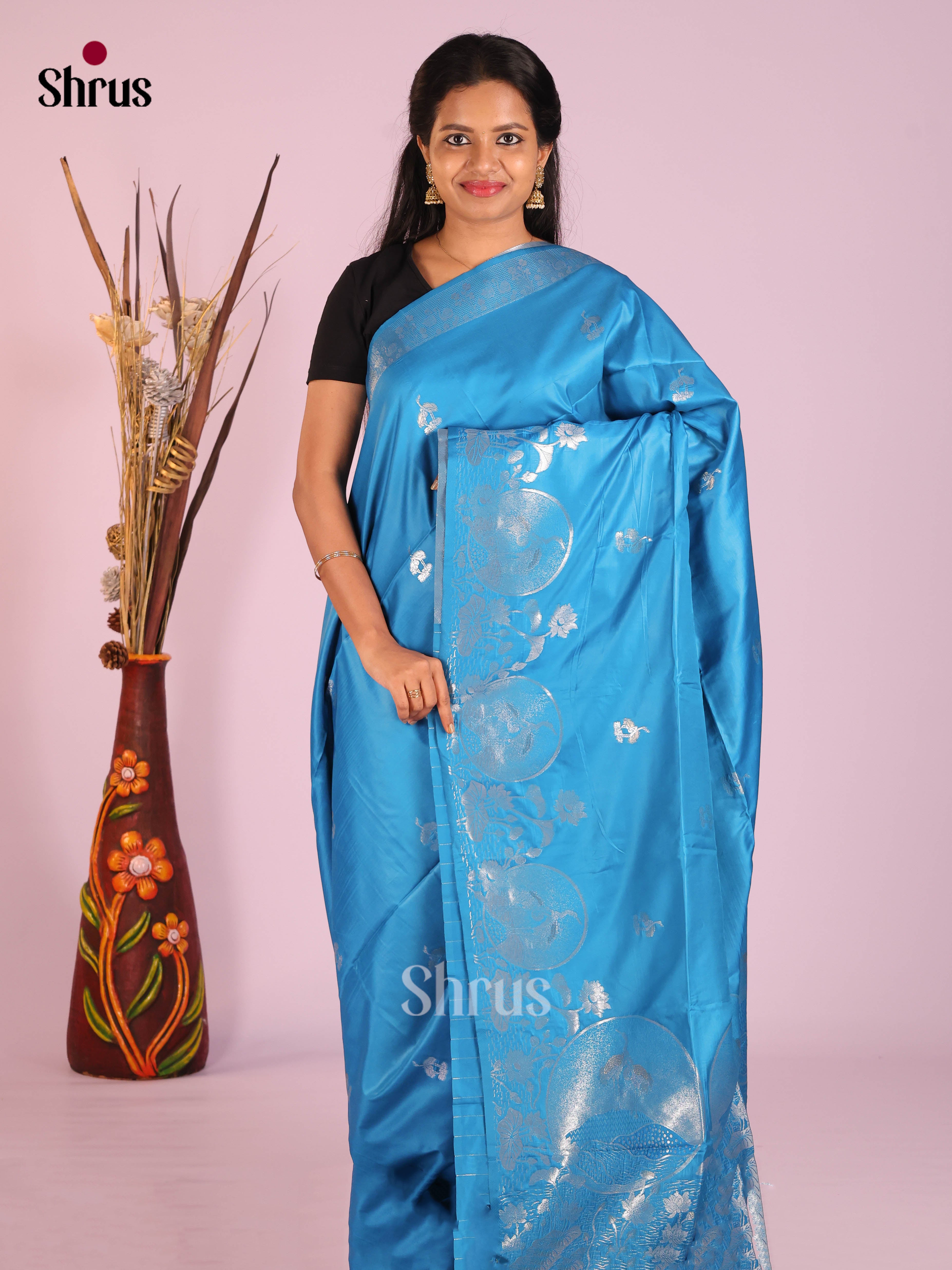 Blue - Semi Softsilk Saree