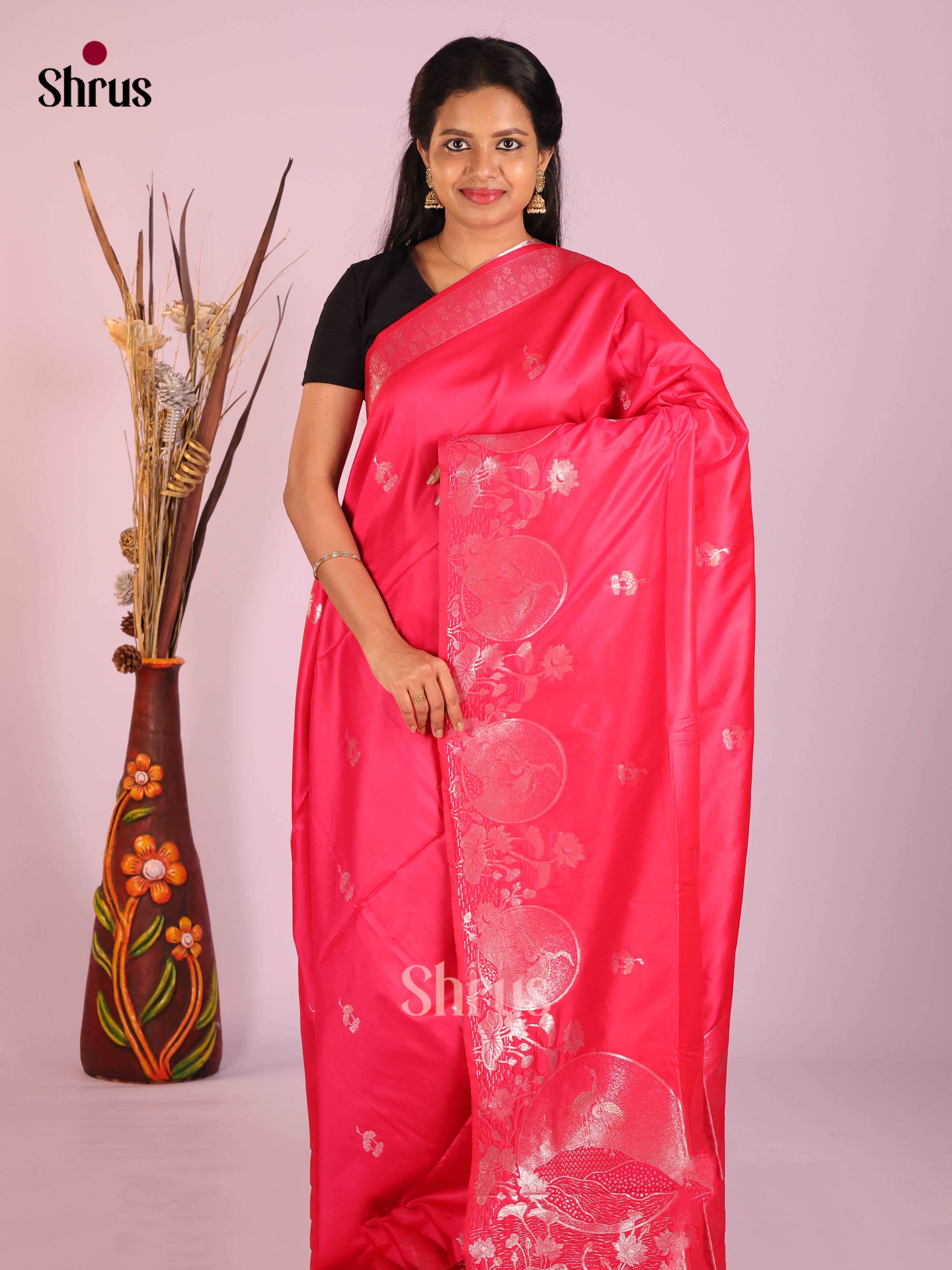 Pink- Semi Softsilk Saree