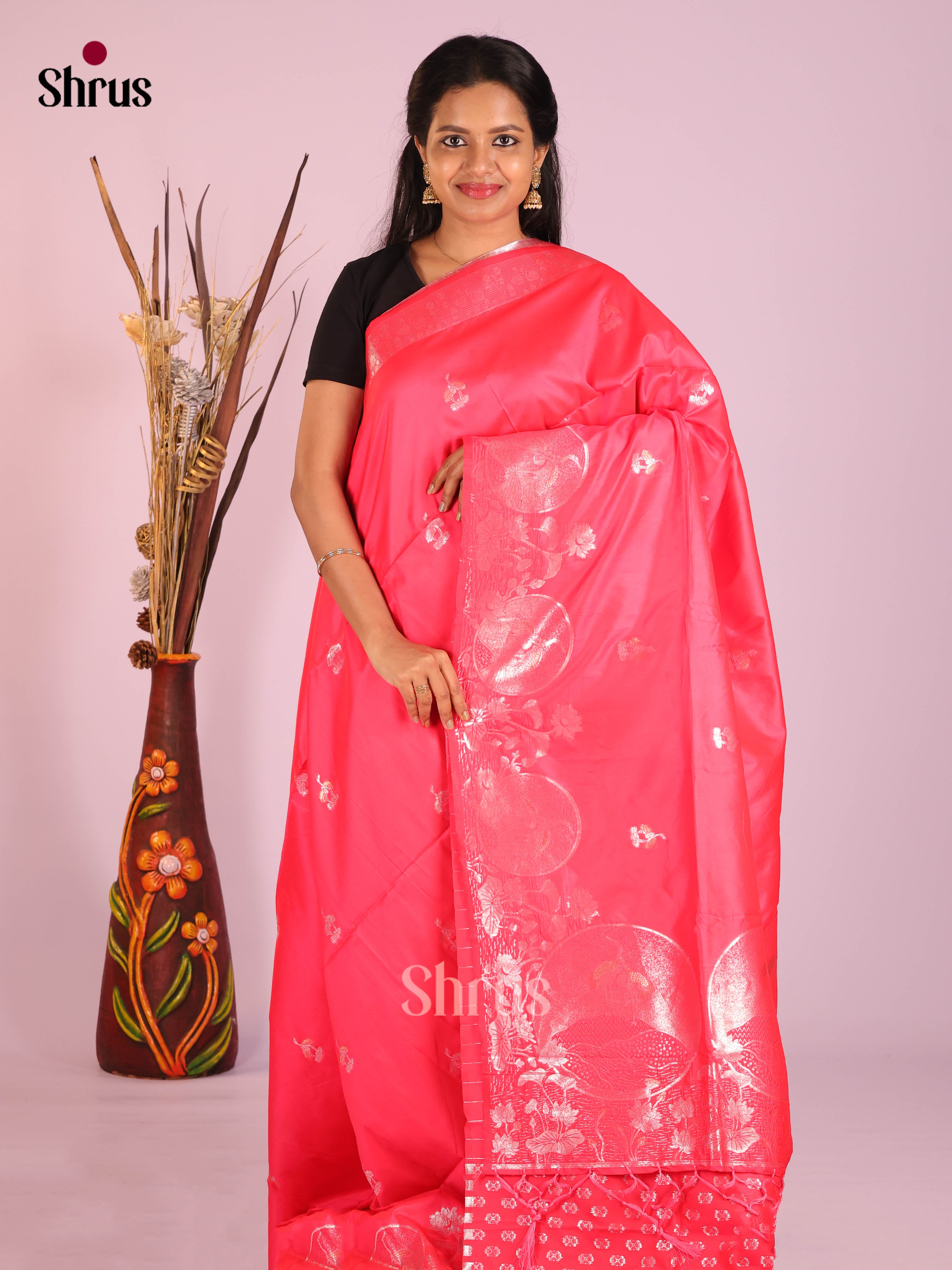 Pink - Semi Softsilk Saree