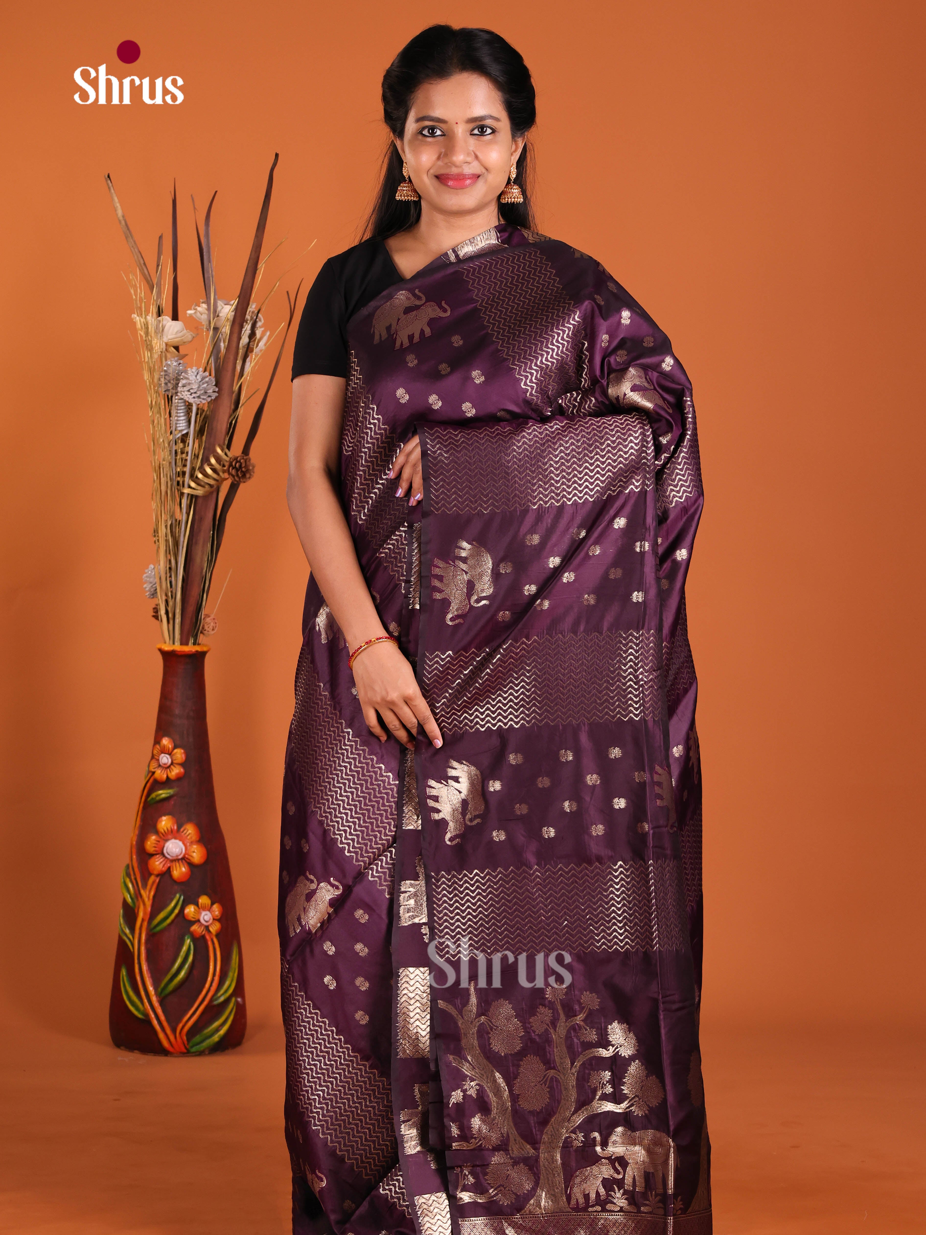 Jamun - Semi Softsilk Saree - Shop on Shrus.com