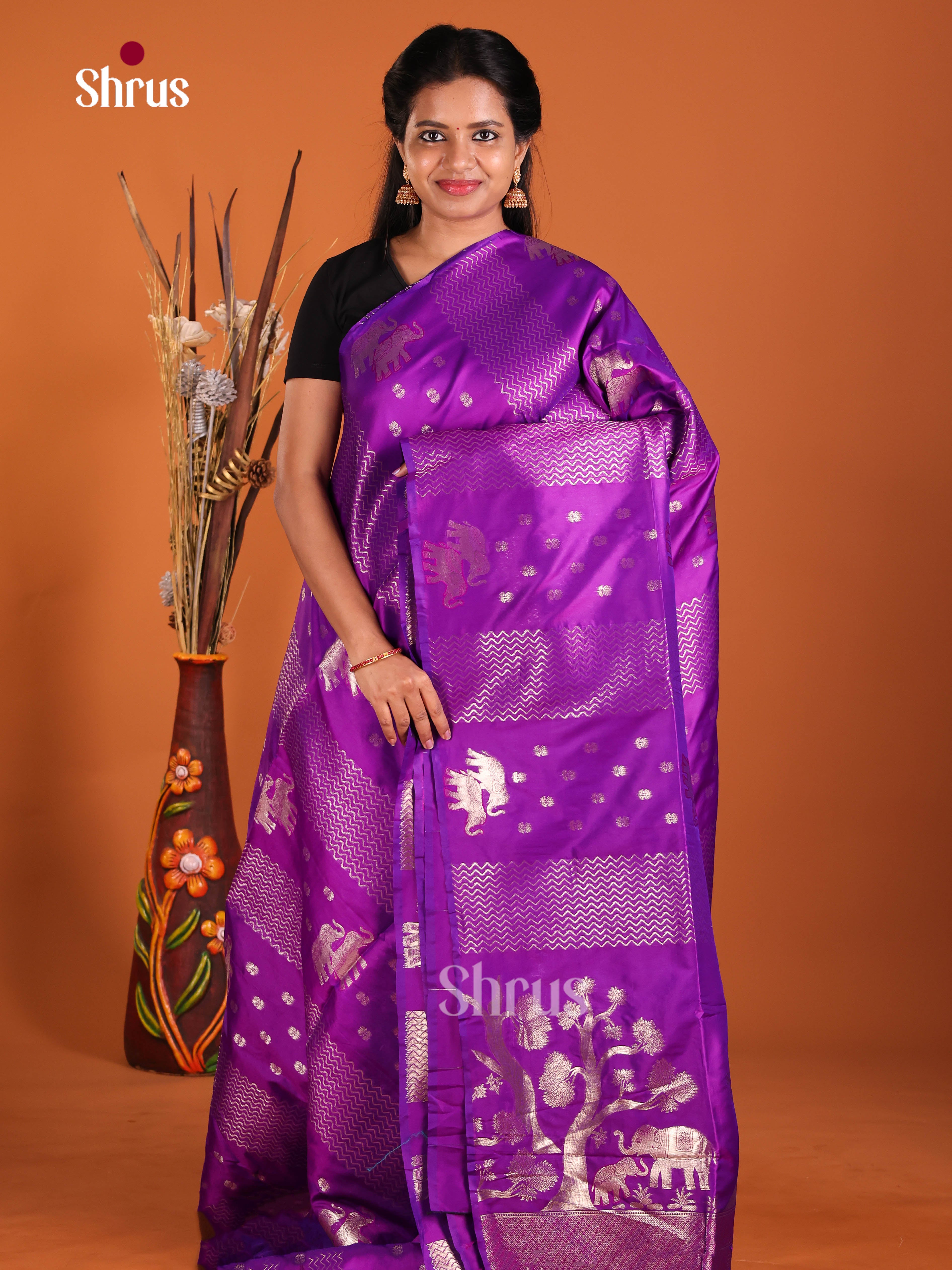 Purple - Semi Softsilk Saree - Shop on Shrus.com
