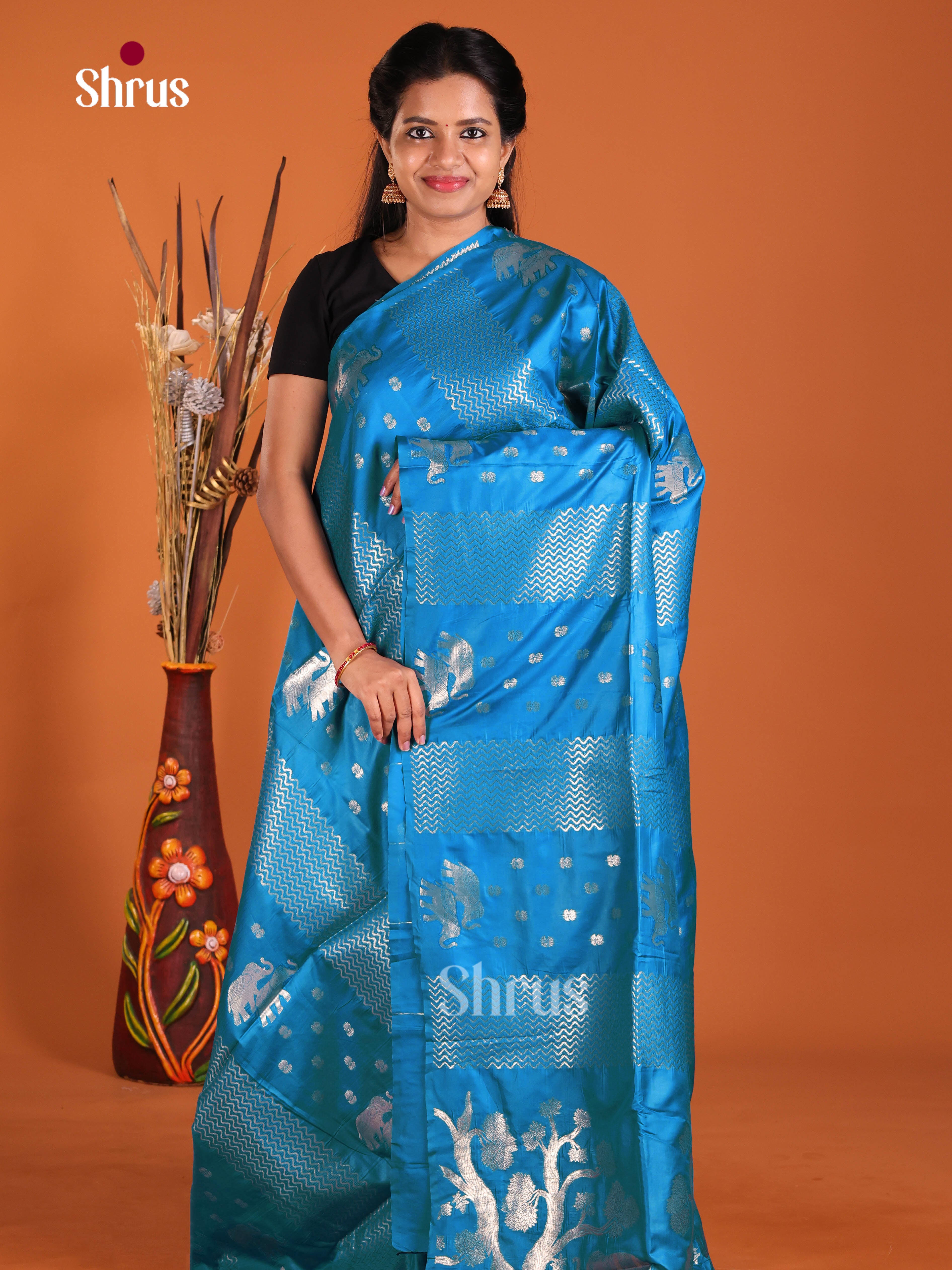 Blue - Semi Softsilk Saree