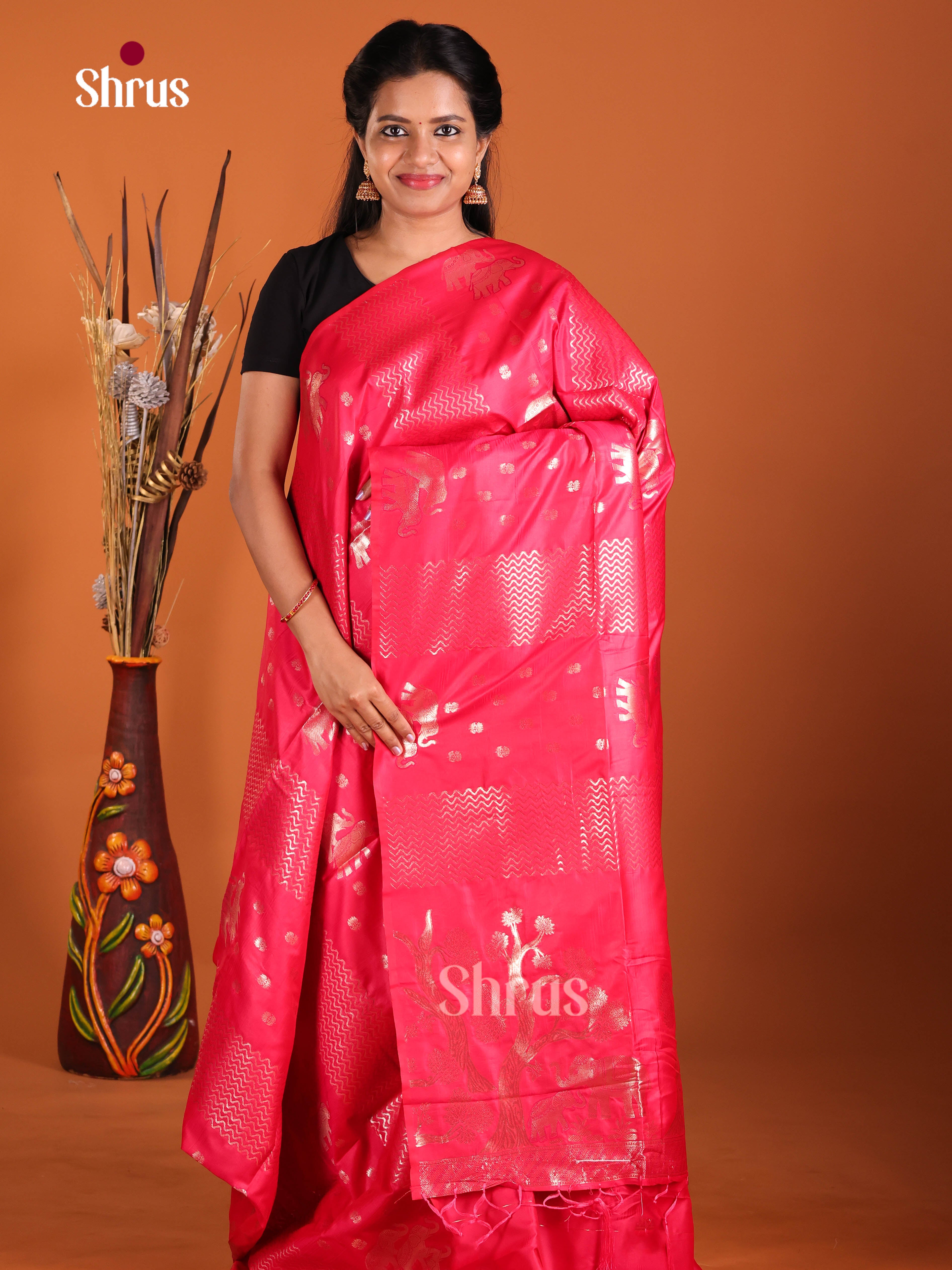 Pink- Semi Softsilk Saree