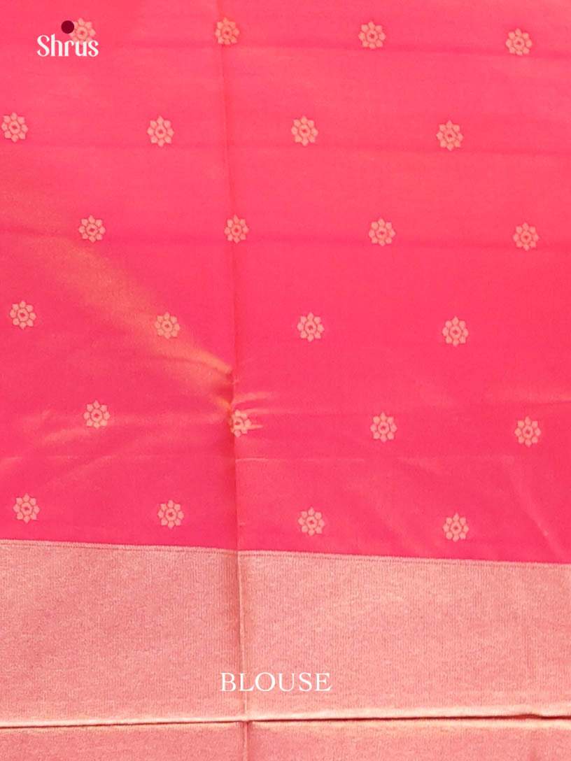 Pastel Green & Orangish Pink - Semi Softsilk Saree