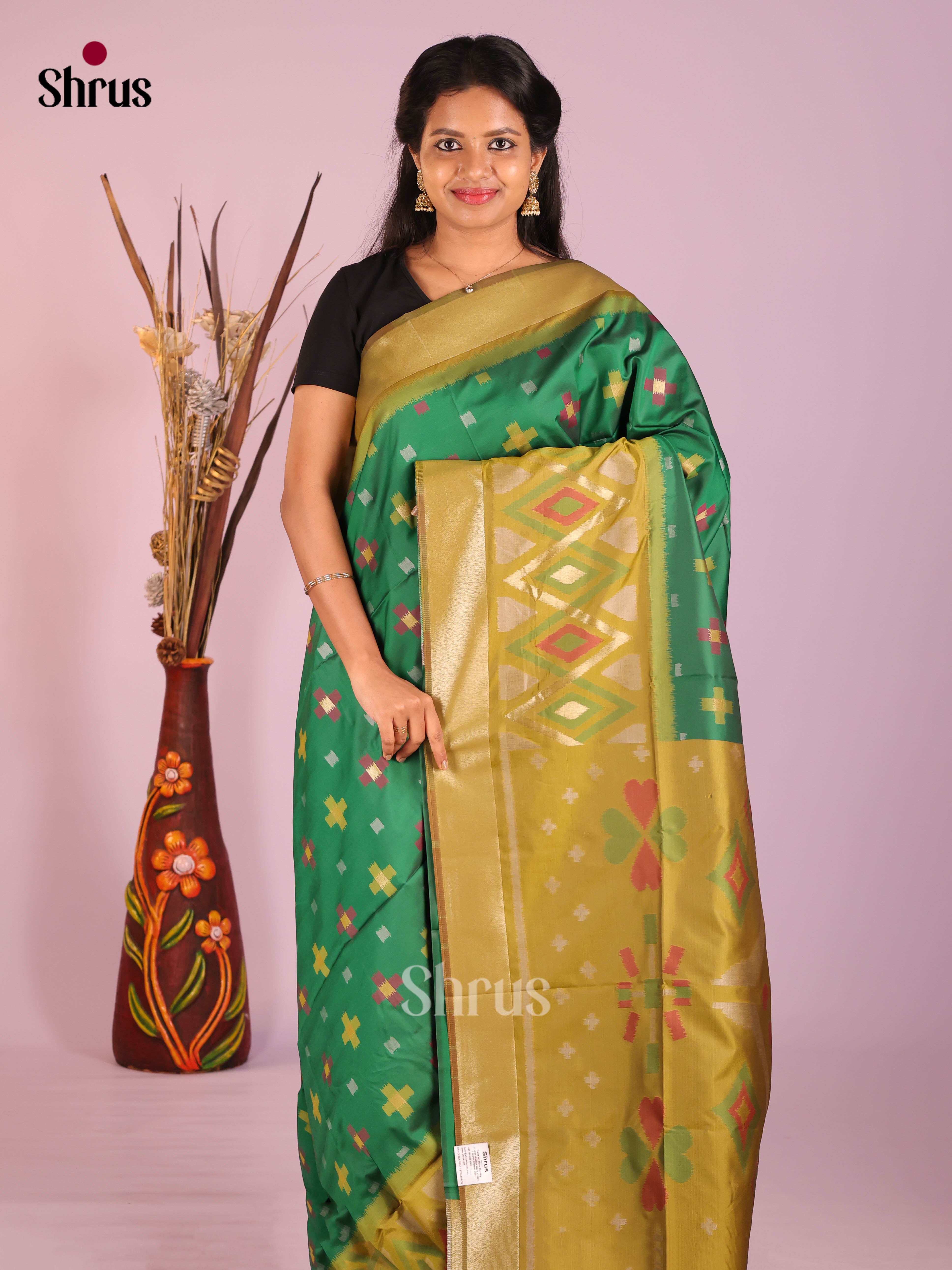 Green & Mehandi Green- Semi Softsilk Saree