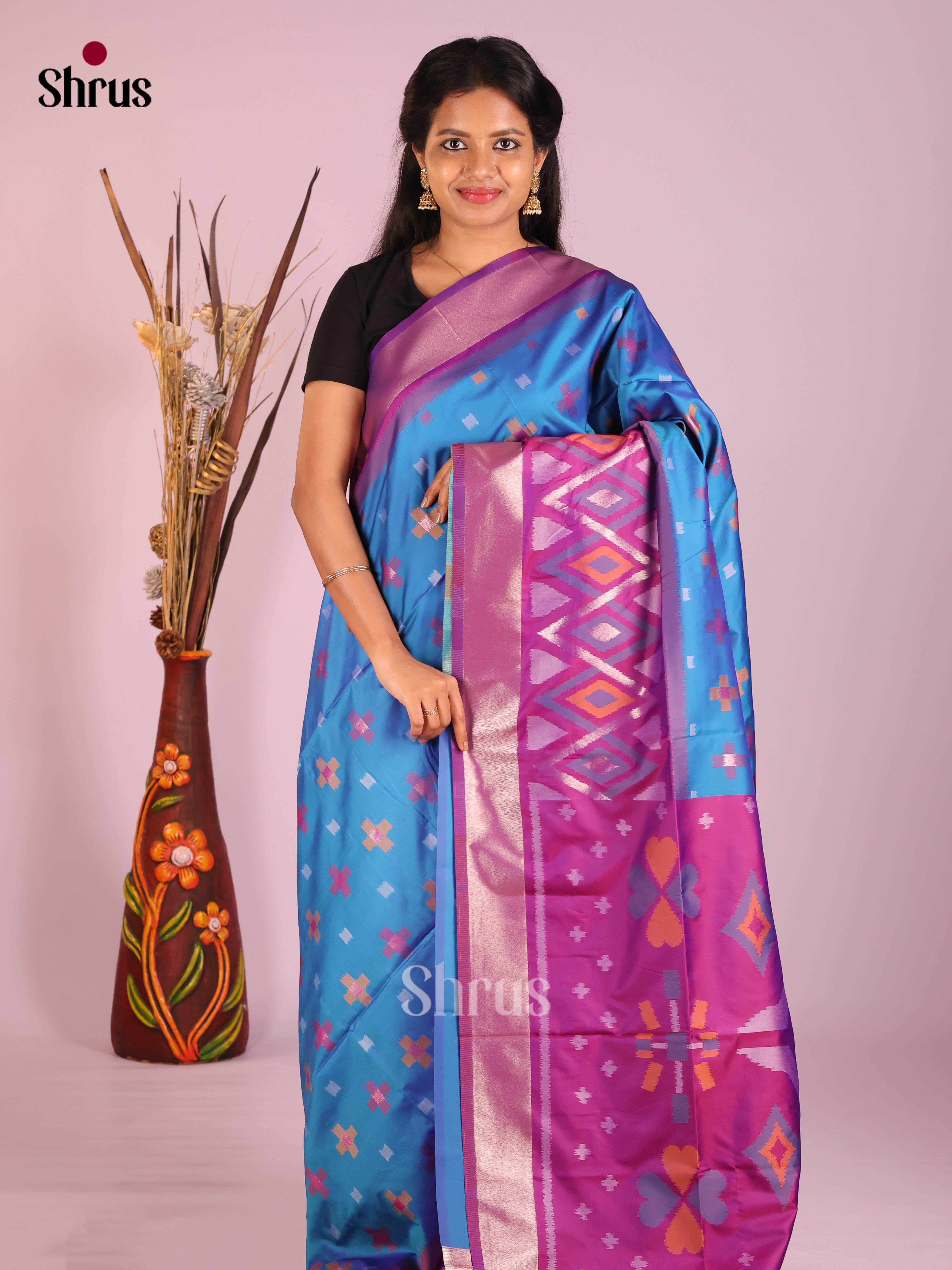 Blue & Purple - Semi Softsilk Saree
