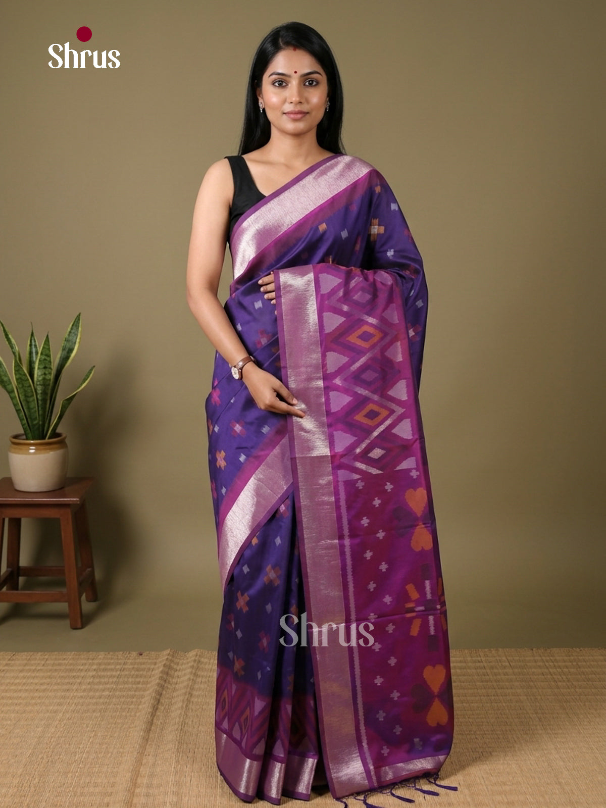 Blue & Purple - Semi Softsilk Saree - Shop on Shrus.com