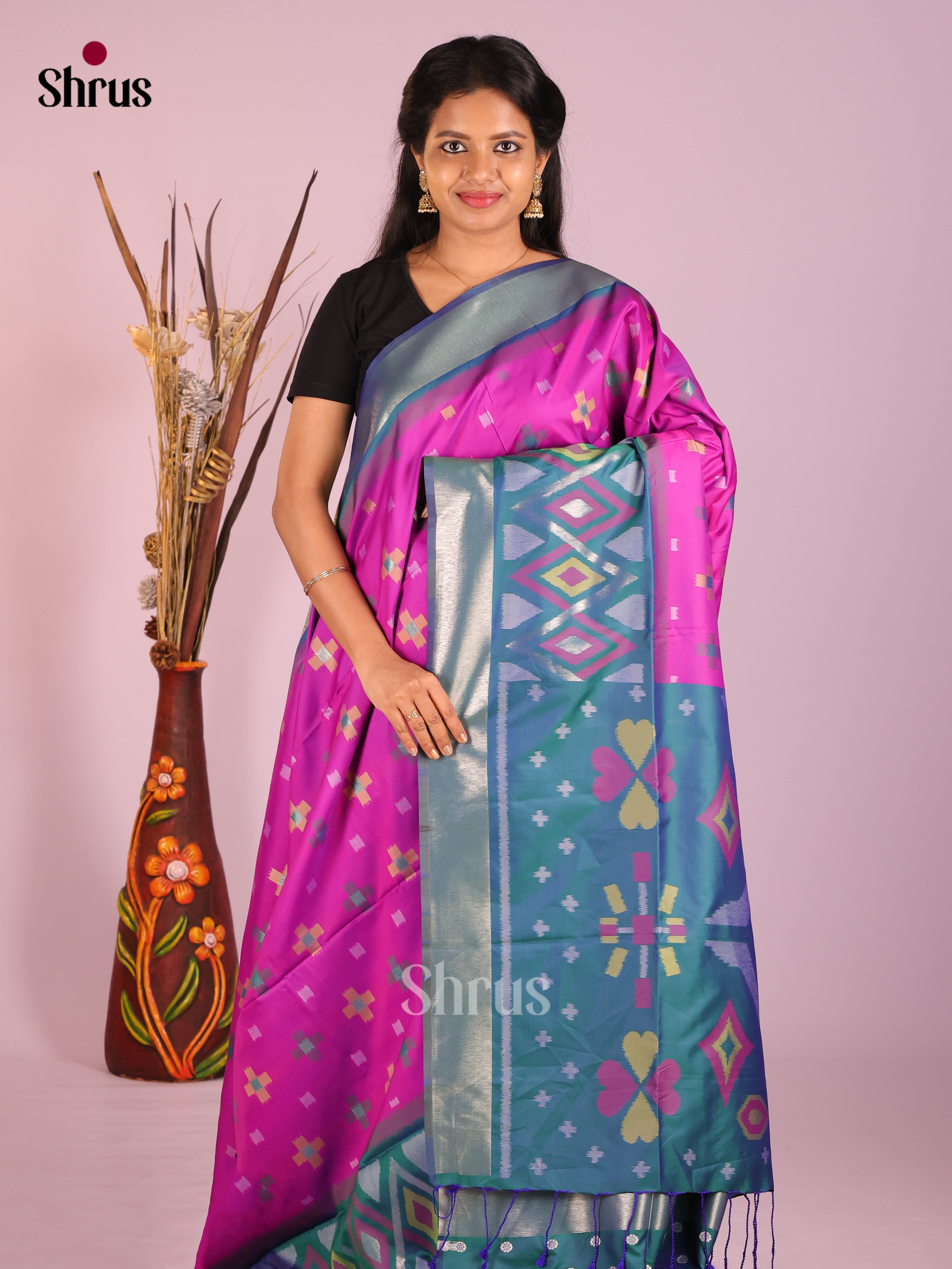 Majenta & Green- Semi Softsilk Saree