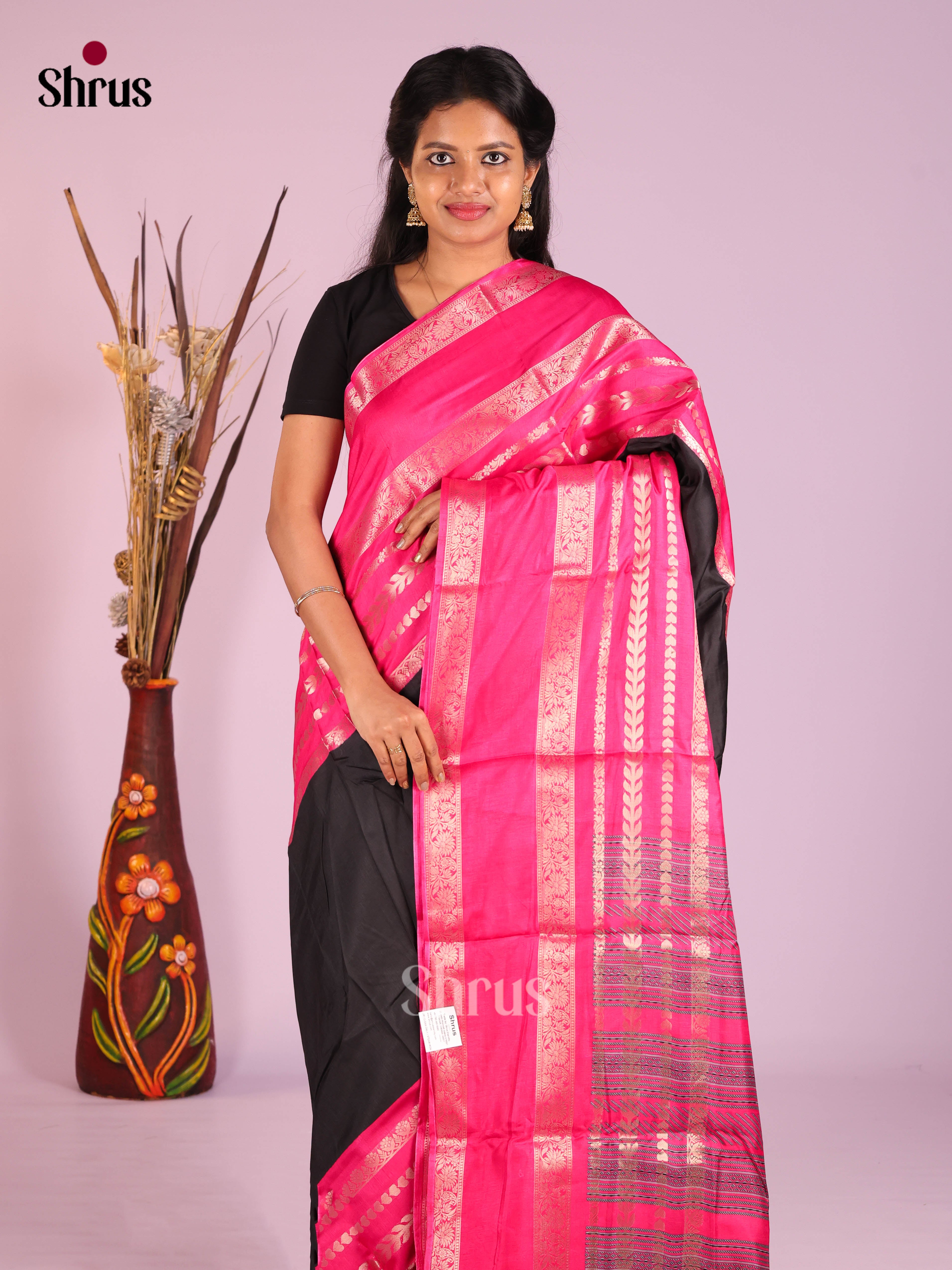 Black & Pink- Semi Crepe Saree